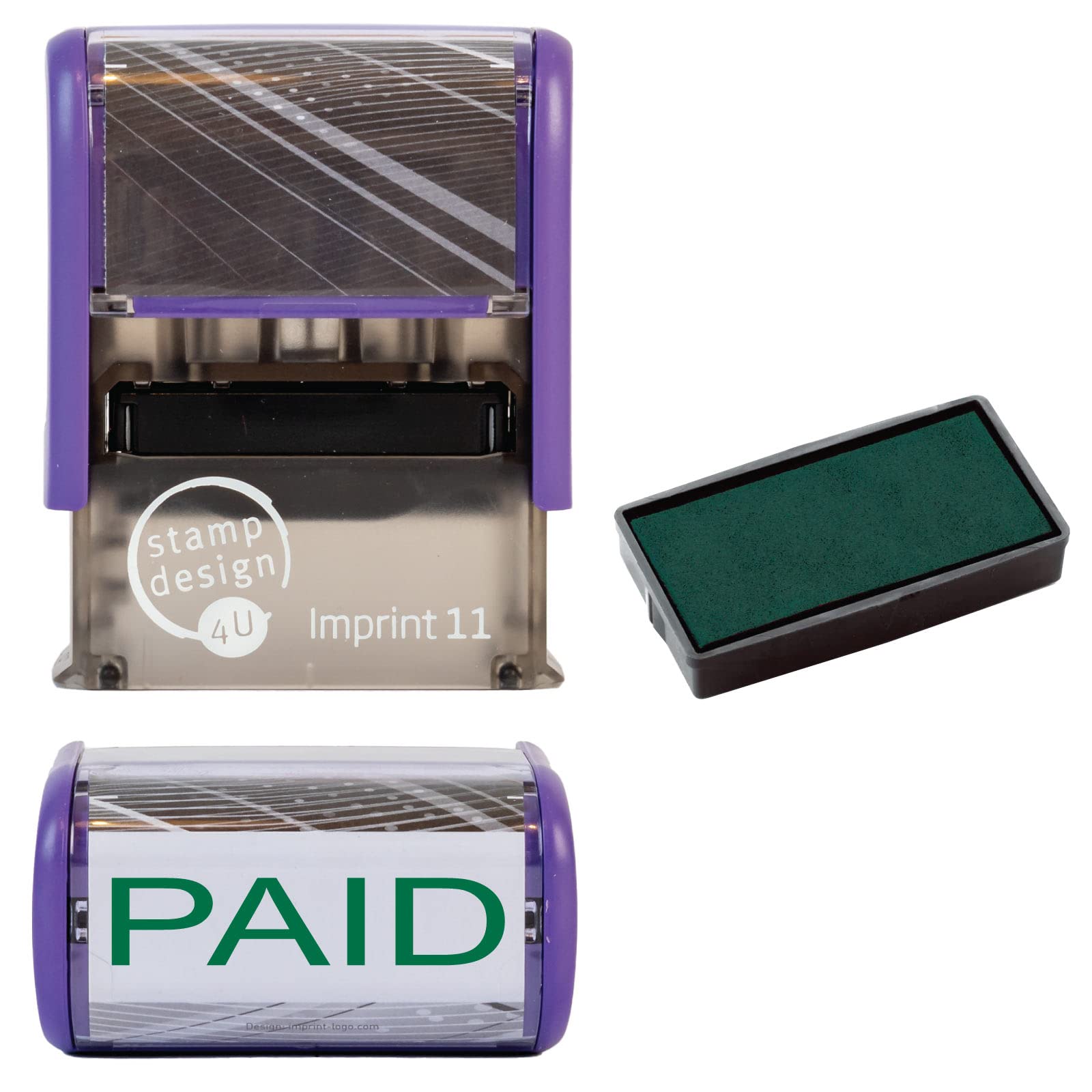 Paid Rubber Stamp Self Inking (RED Ink) - SD4U Imprint 11 38 x 14mm - Capital Bold Lettering to Ink Your Paid Documents (Green, Stamp + 1 Spare Ink Pads)