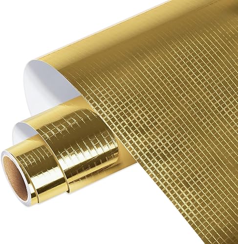 Miniatura 1 de WRAPXPERT Vinilo permanente dorado champán, vinilo metálico texturizado de cuadrícula de 12 x 5 pies, rollo de vinilo adhesivo para proyectos de