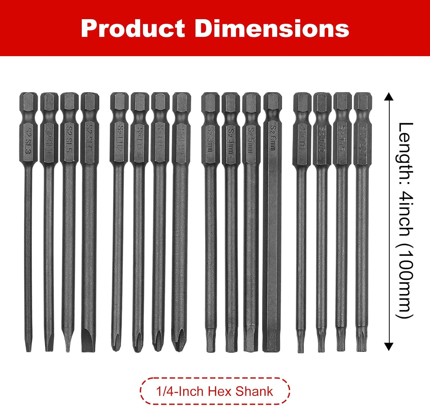 16pcs 4-in-1 Magnetic Screwdriver Bits Set with 1/4" Hex Shank Drill Screw Driver Bit Power Tools Kit Hex Head Allen Wrench Torx Security Cross Phillips and Flat Head Slotted Tip Bit,S2 Alloy Steel