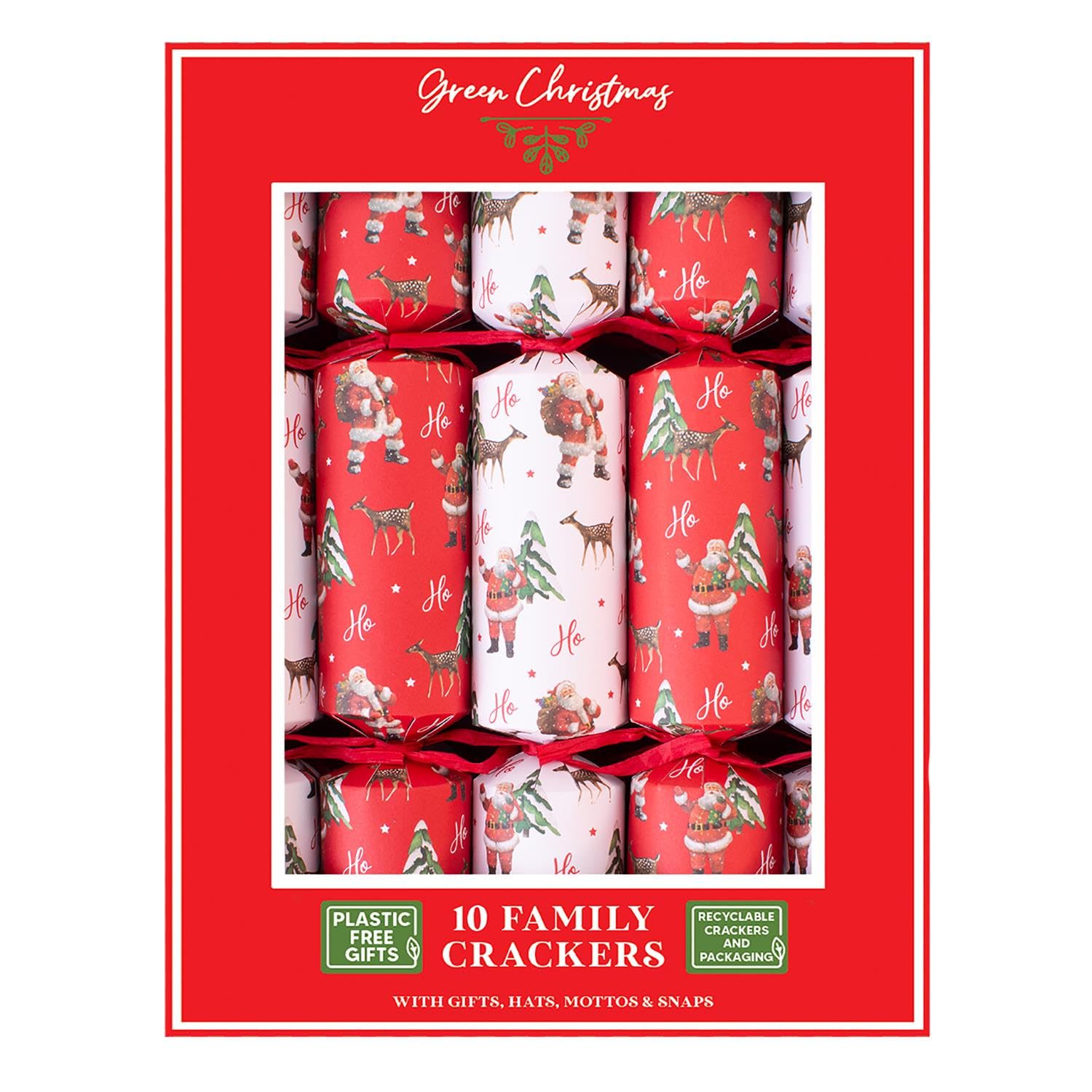 Harvey & Mason Red 10 Santa Christmas Crackers - Multicolou Deluxe Premium Design, Xmas Dinner Party Celebration Recyclable