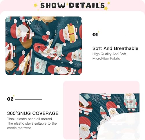Miniatura 5 de Sábanas de colchón para cuna, Papá Noel, Caribou, copos de nieve, patrón de Navidad, sábana bajera ajustable para niños y niñas, se adapta a la