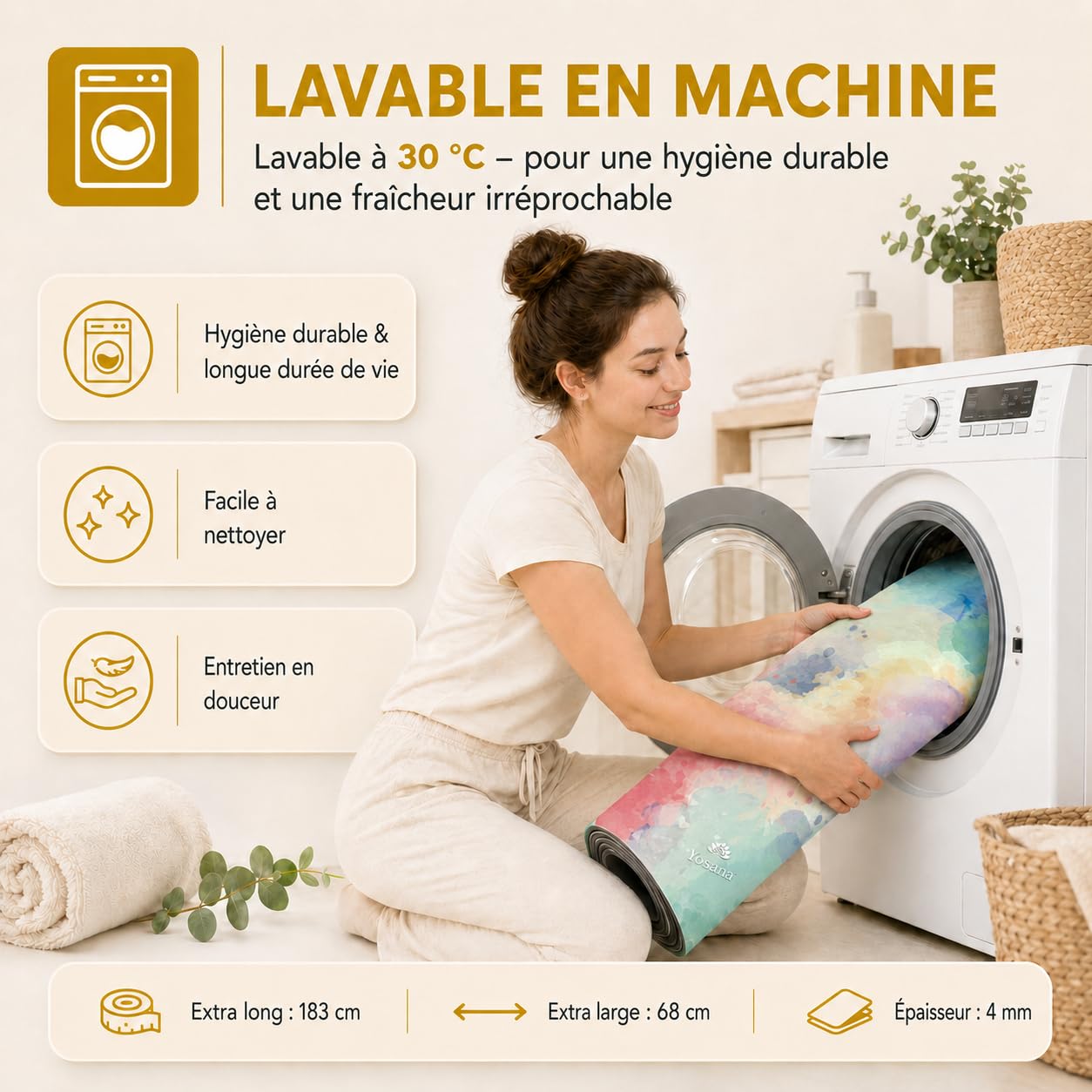 Tapis de Yoga Antidérapant en Caoutchuk Naturel | Surface en Microfibre Douce pour Absorber | Combine un tapis de yoga et une serviette | Lavable en machine à 30°C | 183 x 68 x 0.3 cm