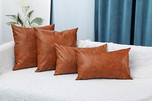 Miniatura 5 de SEEKSEE Paquete de 2 fundas de almohada lumbar de piel sintética de 12 x 20 pulgadas, almohada lumbar decorativa de estilo rústico moderno para