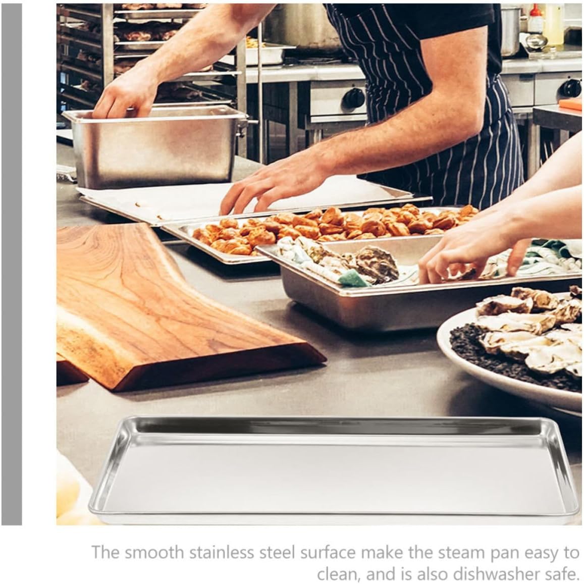 Vaguelly 2pcs Stainless Steel Rectangular Steam Pans for Commercial Establishments and Kitchen Use, Easy to Use Versatile Catering Trays in Silver for Buffet and Food Service