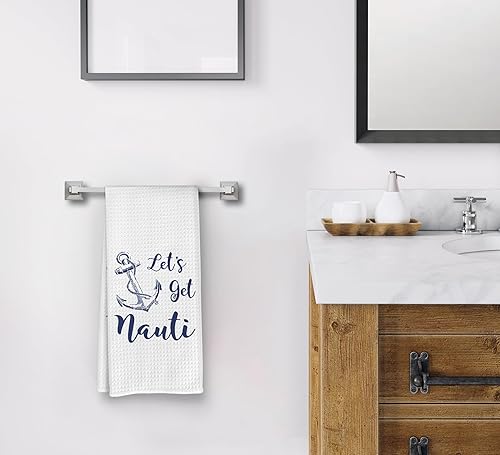 Miniatura 2 de Let's Get Nauti - Paño de cocina con cuerda de ancla náutica azul marino de 16 x 24 pulgadas, letrero decorativo absorbente de ancla oceánica,
