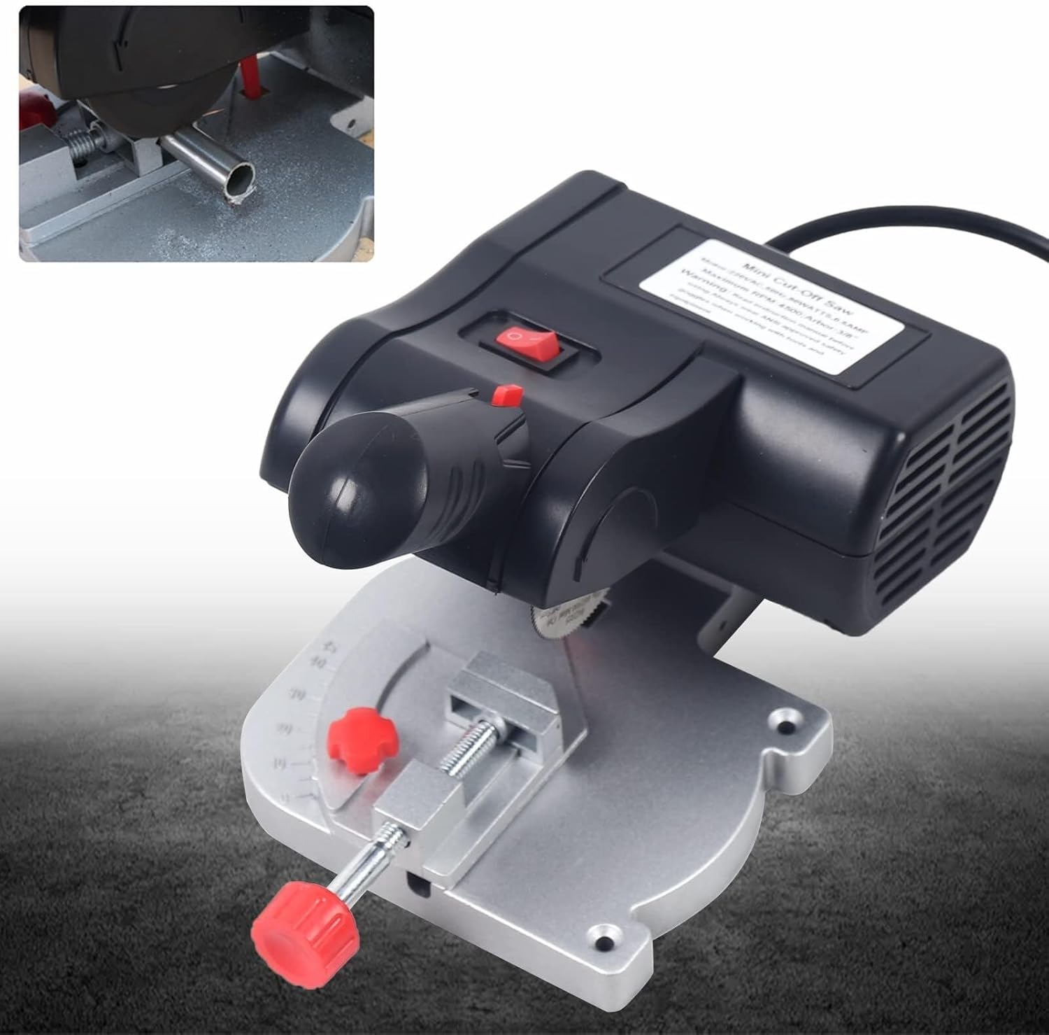 45° Miter Mini Benchtop Cut-Off Saw,Hobby Crafts Mini Cuts Wood Metal W/Clamping Tool, Cutting Angle & 7800r/Min For Metal Wood Plastic.(Black) (Black)