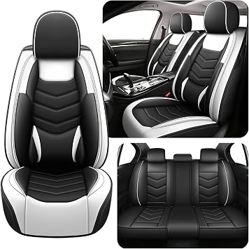 Car Seat Covers Fit for Hyundai Elantra Gt 2013-2020 Daily Commutes Durable and Side Airbag Compatibility Sports Seat Cover, Full Set, Black White