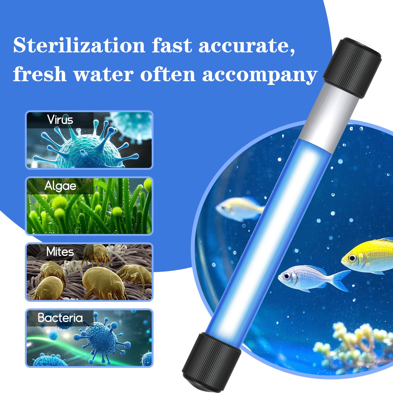 U-V Lampe LED pour enlever les algues et l'eau pour aquarium (9 W)