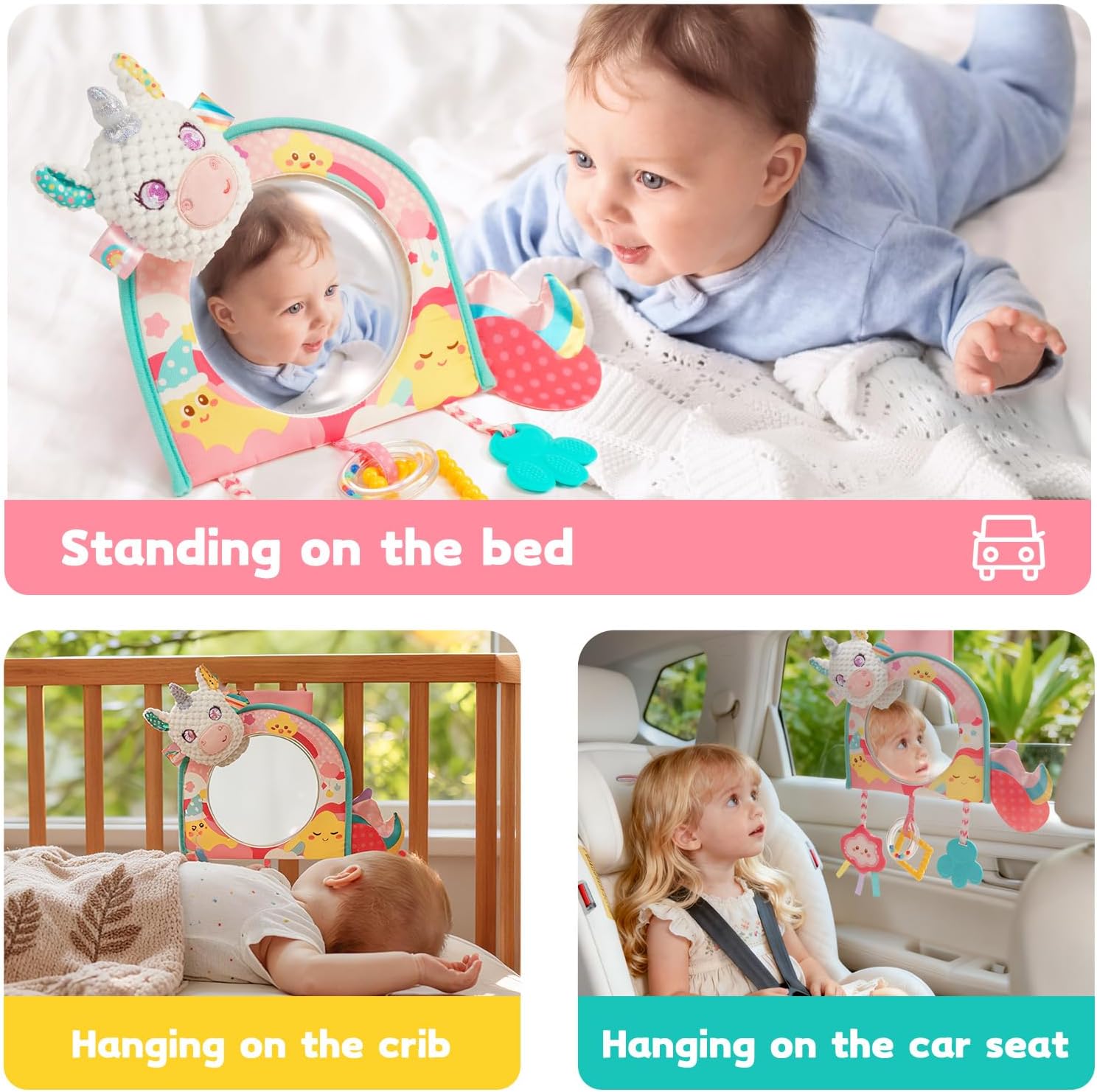 Koty Car Seat Toy - Kick and Play Activity Center with Mirror,Teether and Crinkle, Fun Travel Baby Toy for Rear Car Seat, Easier Drive with Newborns, Babies, Hanging Toys for Infants 0-6-12-18 Months
