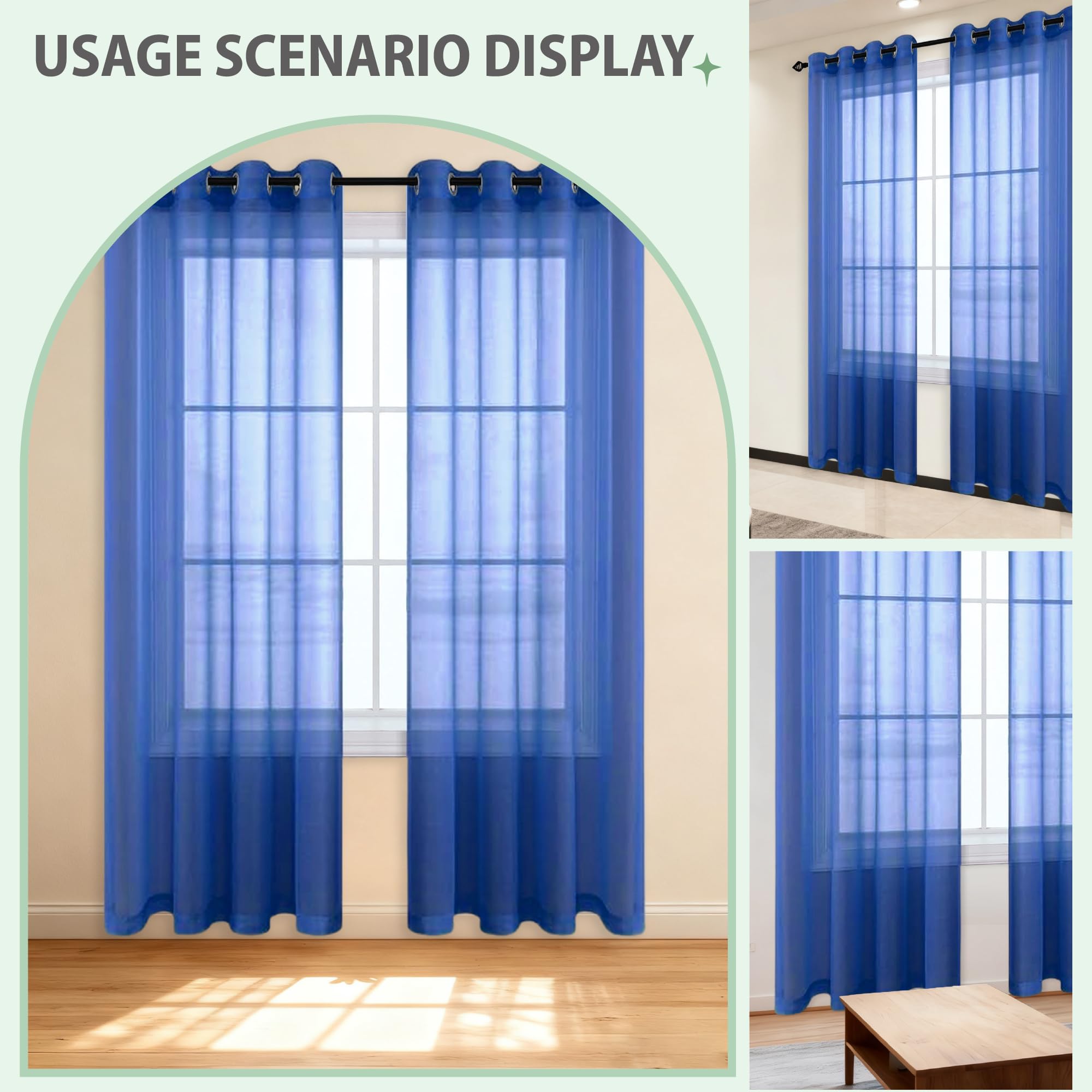 Cortina Salon Translucida Moderno 270 x 140 cm Translucidas Poliéster Ojales Cortina Poliéster para Ventana Dormitorio, Azul Oscuro