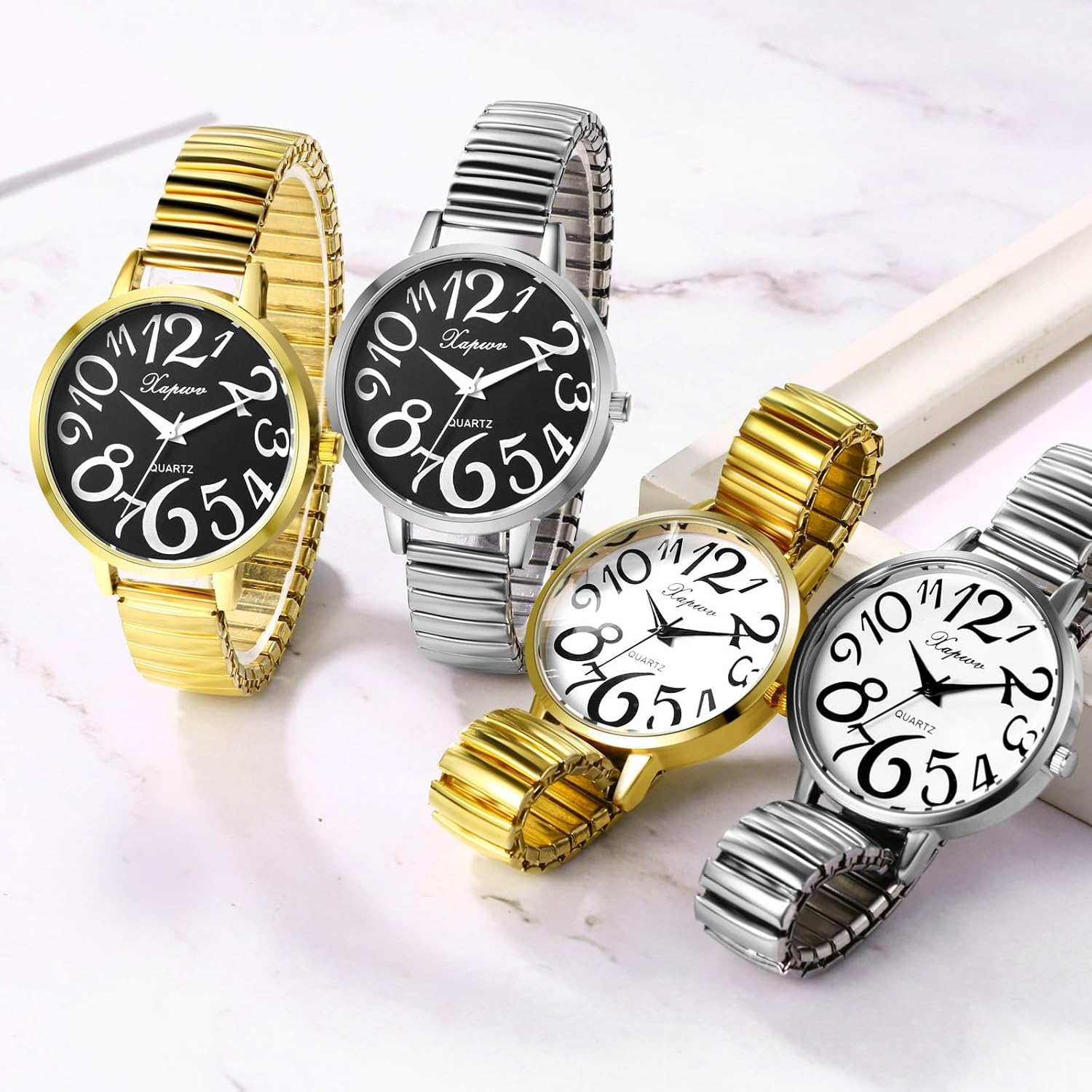 OIDEA Women's Elastic Strap Watch: Large Face Big Number Easy Reader Watch Analog Quartz Watch Waterproof Casual Business Dress Ladies Wristwatch - Image 4