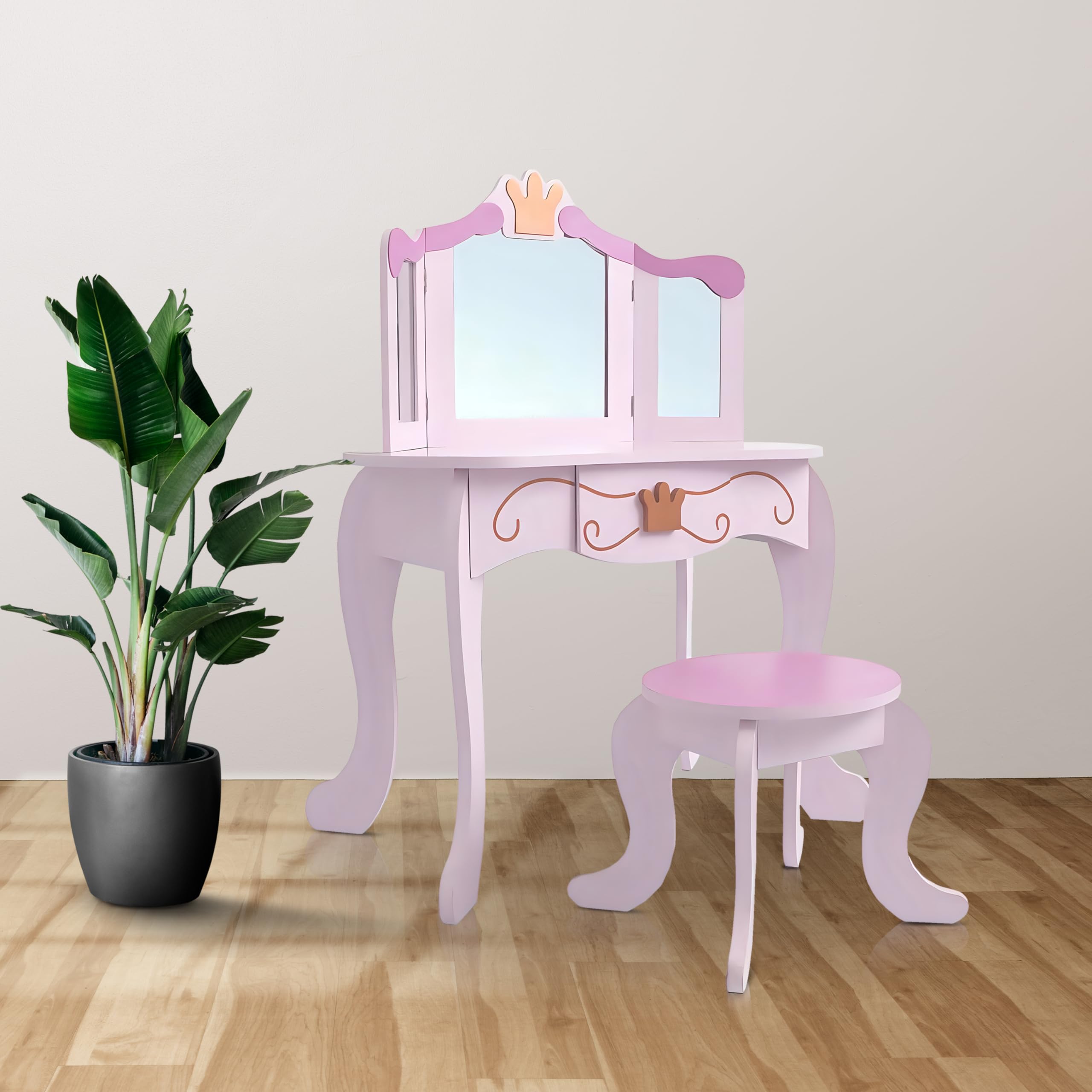 habeig Kinderschminktisch Schminktisch Kosmetiktisch Kindertisch Prinzessin Mädchen für Kinder Frisiertisch rosa #333
