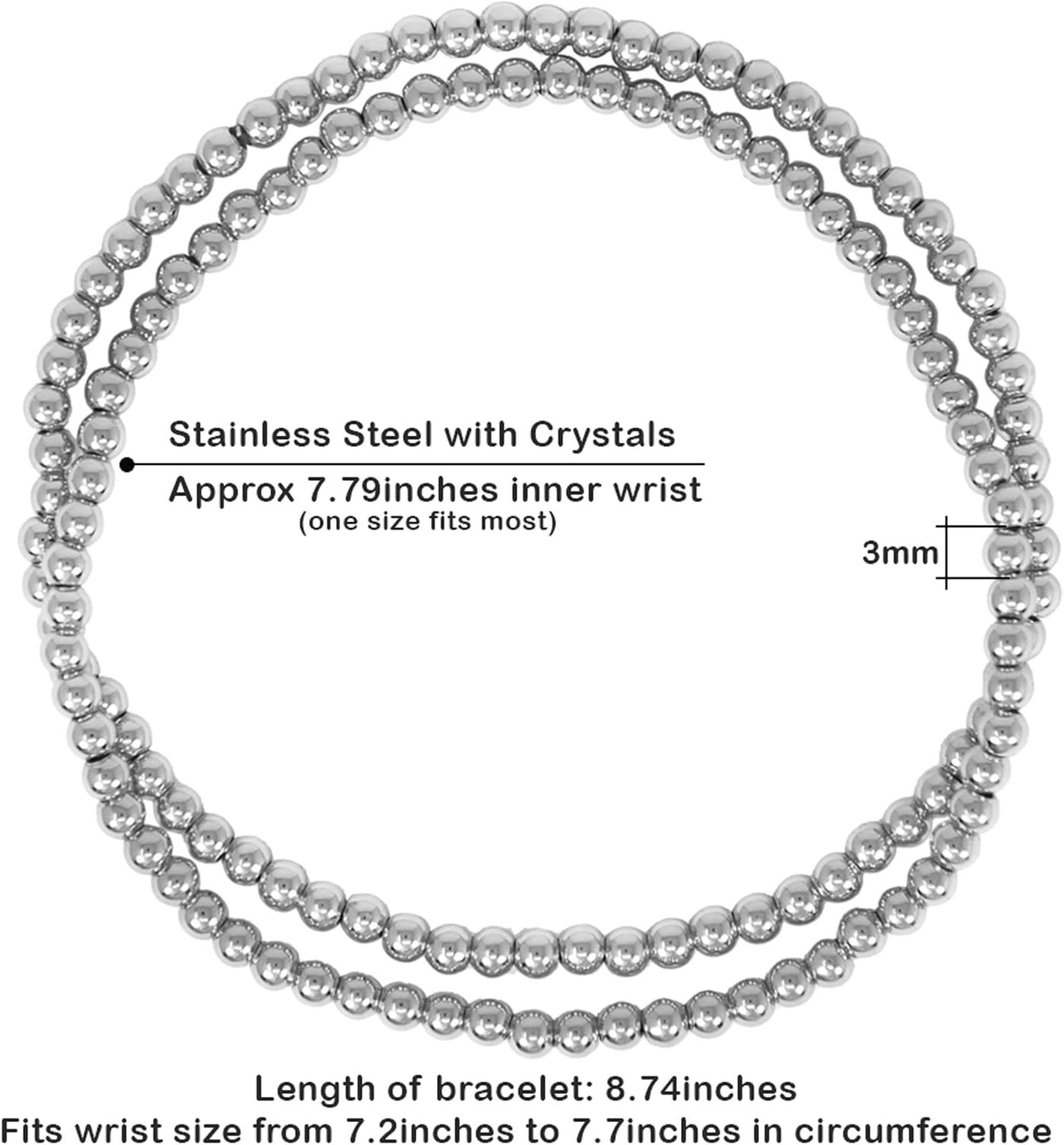 by You Stainless Steel Gold Silver Beaded Ball Bracelets for Women Stretchable Elastic Bracelet Set - Image 2