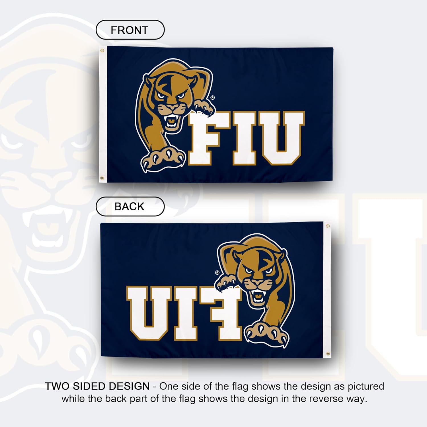 Desert Cactus Florida International University FIU Flag - 3 x 5 Feet Panthers Banner, Indoor/Outdoor Durable Fabric, 100% Polyester Design (Style 1a) - Image 2
