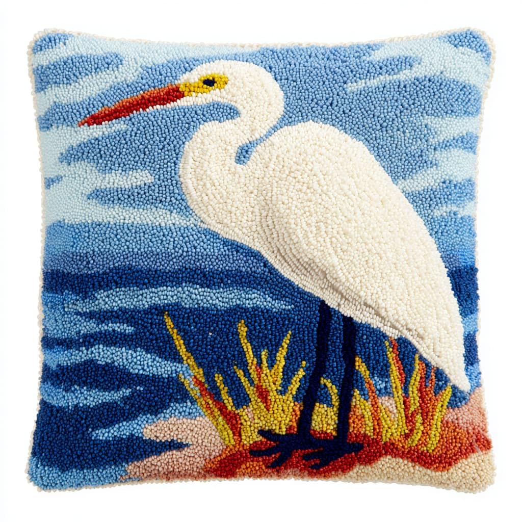 Taxpy Latch Hook Kits, Animal egret Cushion Craft Kits Pillow Cover Making Crochet Pre Printed Canvas Needlework Latch Hook Cushion Cover Kits,43x43cm