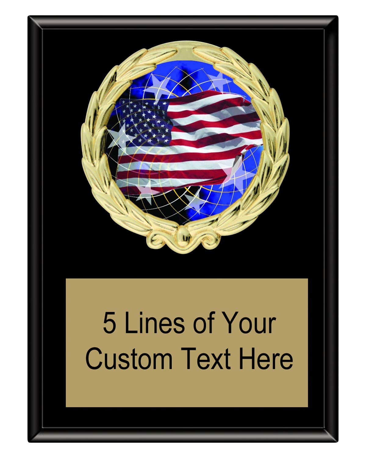 Express Medals 5x7 Black Color American Flag Plaque with Engraved Plate