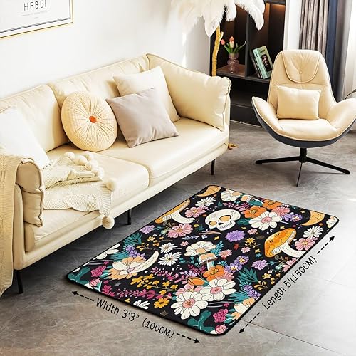 Miniatura 2 de Groovy - Alfombra de área con diseño de flores, luna, retro, floral, bohemio, para sala de estar, dormitorio, hogar, decoración del hogar, diseño de