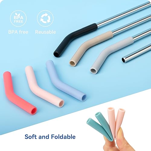 Miniatura 6 de Pajitas de metal con punta de silicona para vaso Stanley de 40 onzas, popotes reutilizables para vaso de 40 onzas, 3 puntas rectas de 13.3 pulgadas