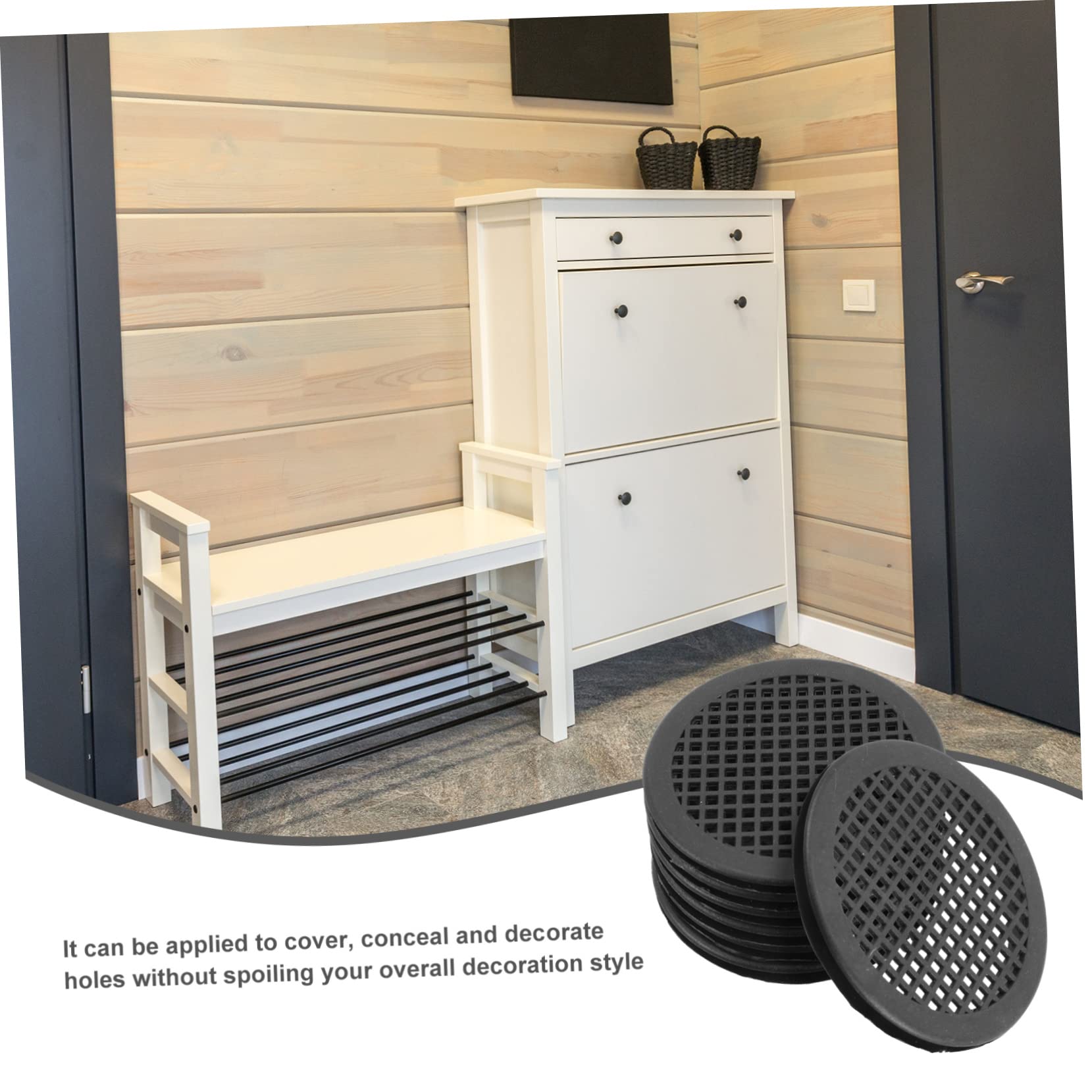 Orificio de Ventilación Redondo para Gabinete 10 Pcs Negro, Rejilla de Malla Plástica Transpirable, Protección contra Polvo y Ventilación Eficaz para Muebles y Armarios