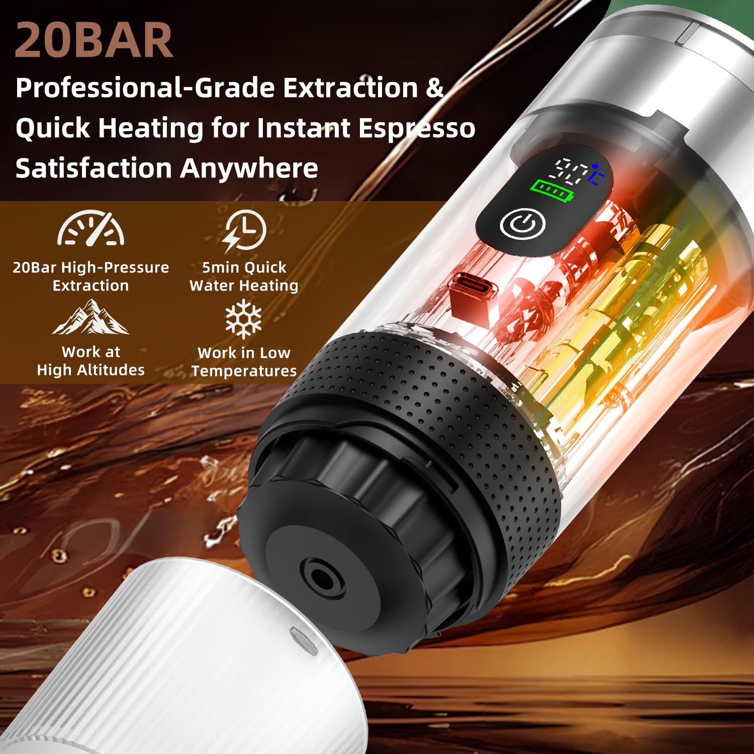 Macchina da caffè portatile per viaggi e campeggio, macchina per caffè espresso portatile con borsa, ricaricabile senza fili, a batteria, per caffè macinato, NS Capsule RV, escursionismo