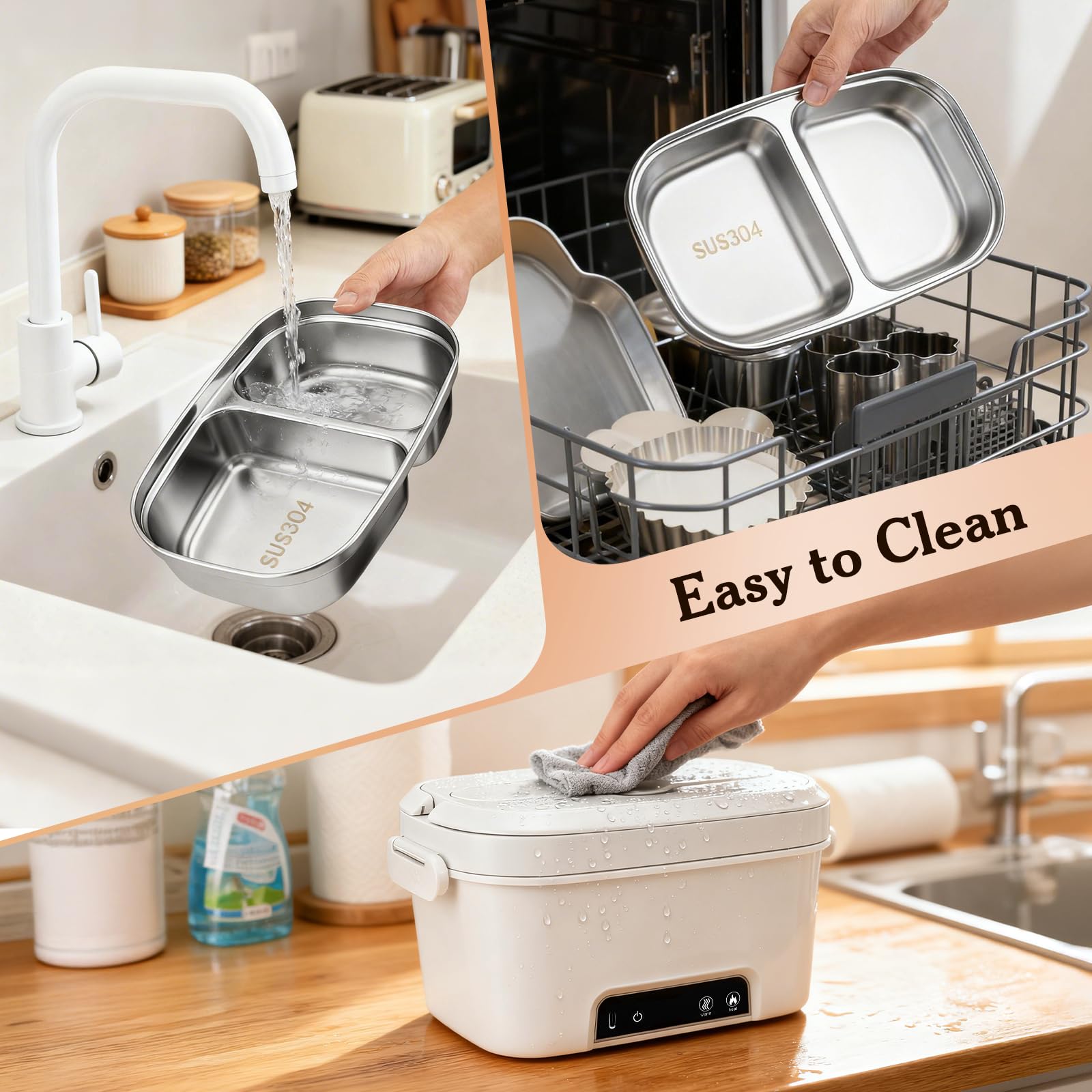 Scatola da Pranzo Elettrica Senza Fili, Scaldavivande Elettrico con Posate e Borsa Termica, A prova di perdite, 15600 mAh, 1,5L portapranzo riscaldato ricaricabile in acciaio inox per Auto, ufficio
