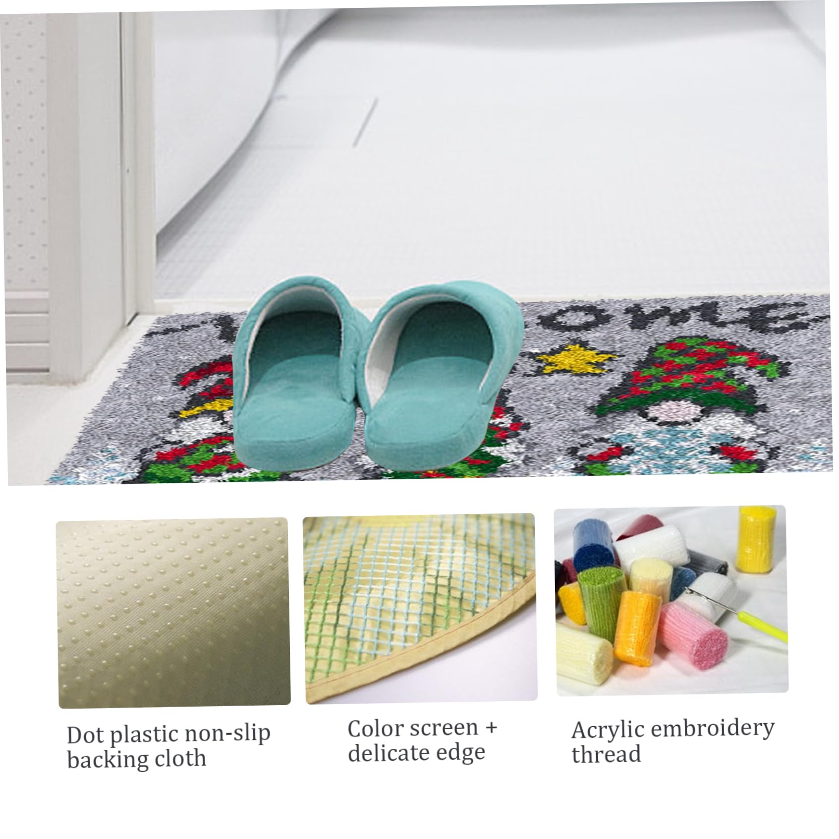 Kit ganci a chiavistello per adulti, kit di arazzi incompiuti stampati di Natale, kit di tappeti per bagno fai -da -te, kit di recitazione da ricamo a tappeto per adulti per bambini principianti