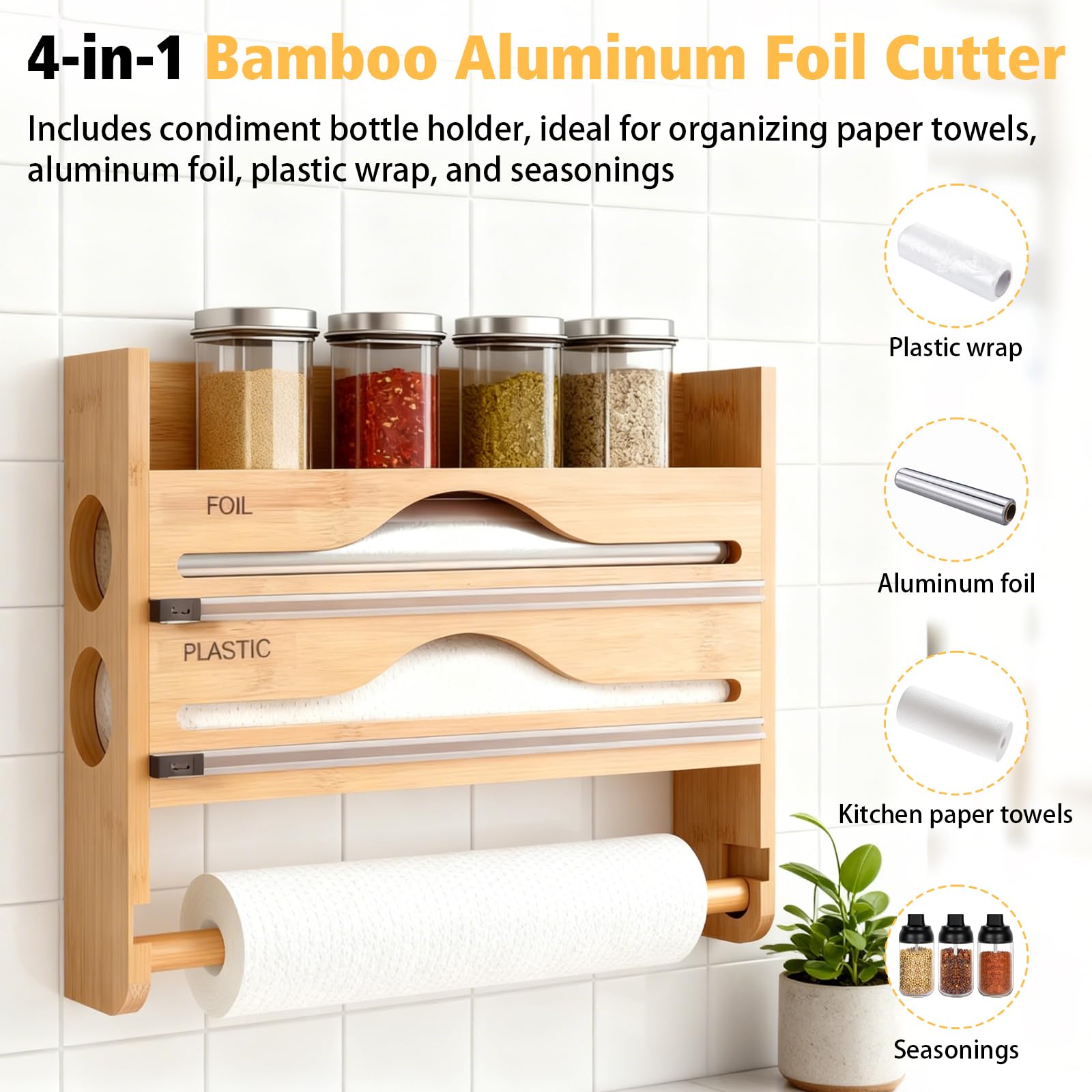 Distributeur de Film et Support en Aluminium avec Cutter,dérouleur et Coupe-Film Alimentaire 4 en 1,Distributeur de Film Alimentaire,Distributeur de Film Alimentaire pour Cuisine