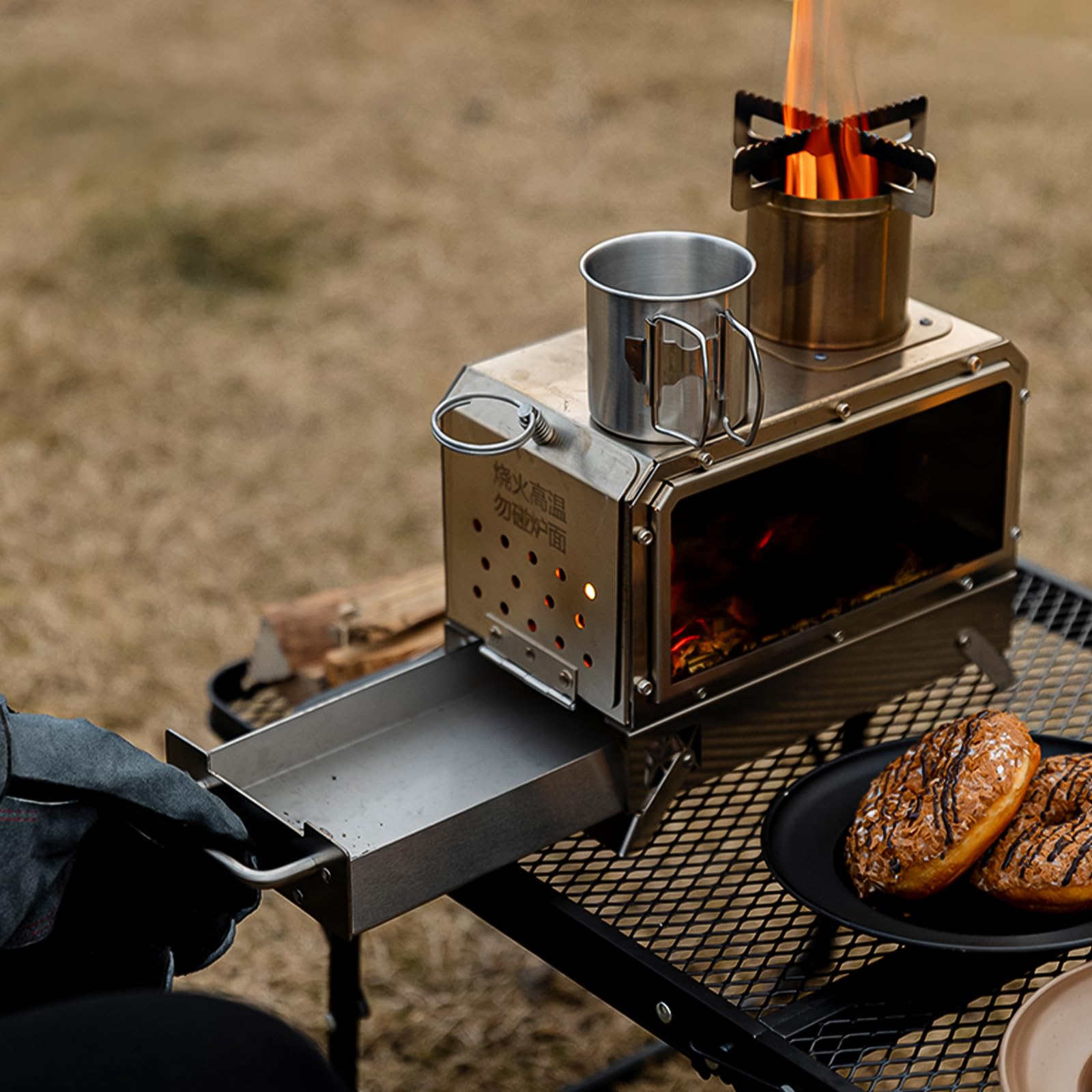 Amazon | Mountainhiker 薪ストーブ 卓上薪ストーブ 耐熱ガラス窓付き