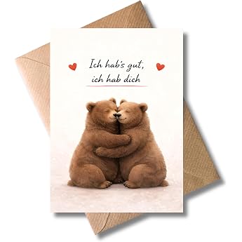 WBdesignz Love Bear Card with Envelope - Cute Card with Two Cuddly Bears and the Saying Ich hab's gut ich hab dich - for Birthday Valentine's Day Thank You for Friends and Partner DIN A6