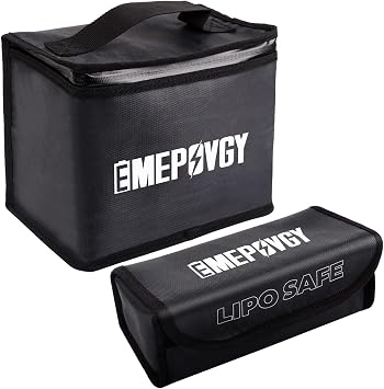 Fireproof Battery Safe Bag Explosionproof Battery Storage Guard Pouch for Charge & Storage with Portable Bandage 2 Pack Black9.06 5.91 7.48inch, 8.27 3.54 3.15inch