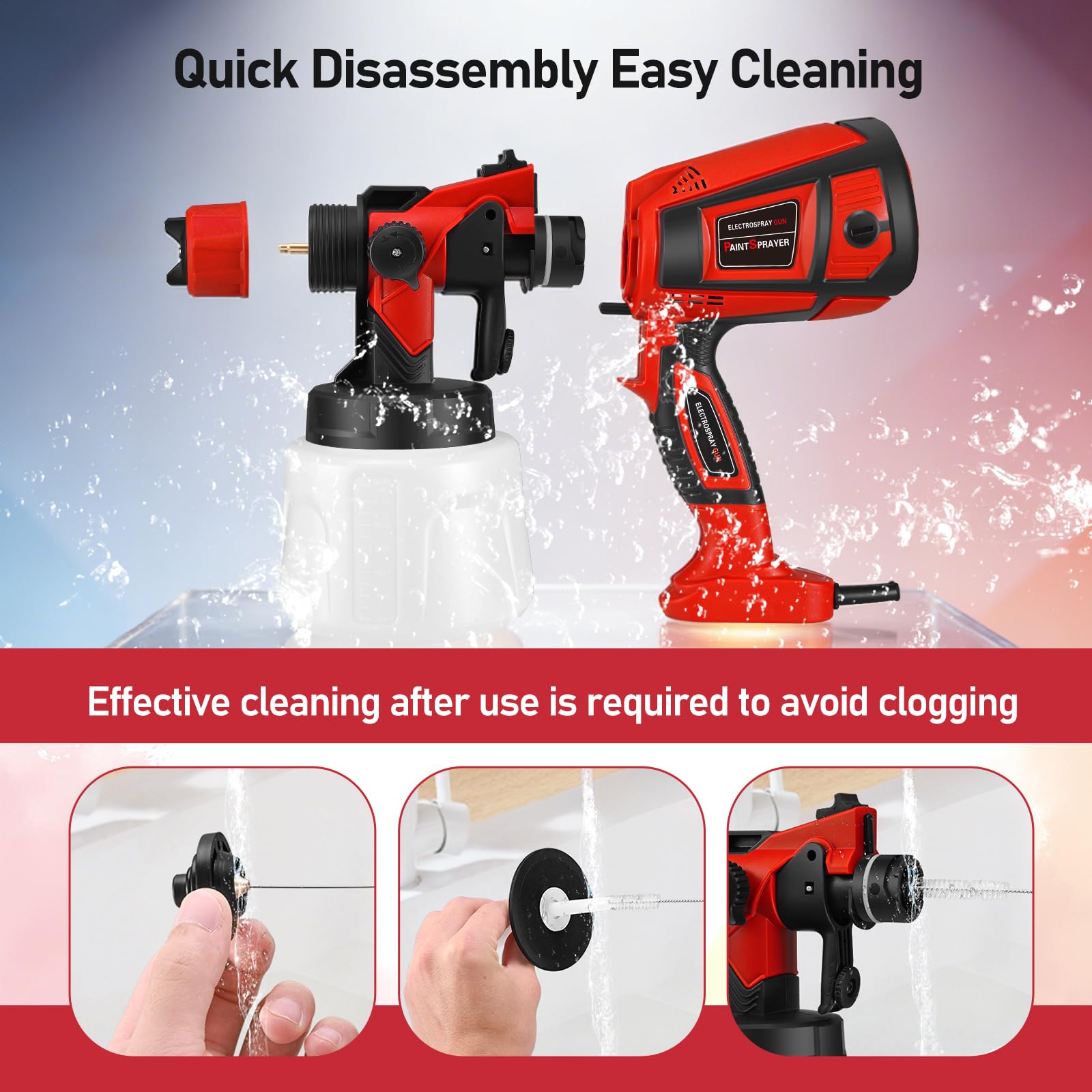 Pistola de Pintura,800W HVLP Pulverizador de Pintura Eléctrico con Recipiente de 1400ml, Flujo Máximo de 1000ml/min,4 Boquillas para la Pulverización y Limpieza del Bricolaje