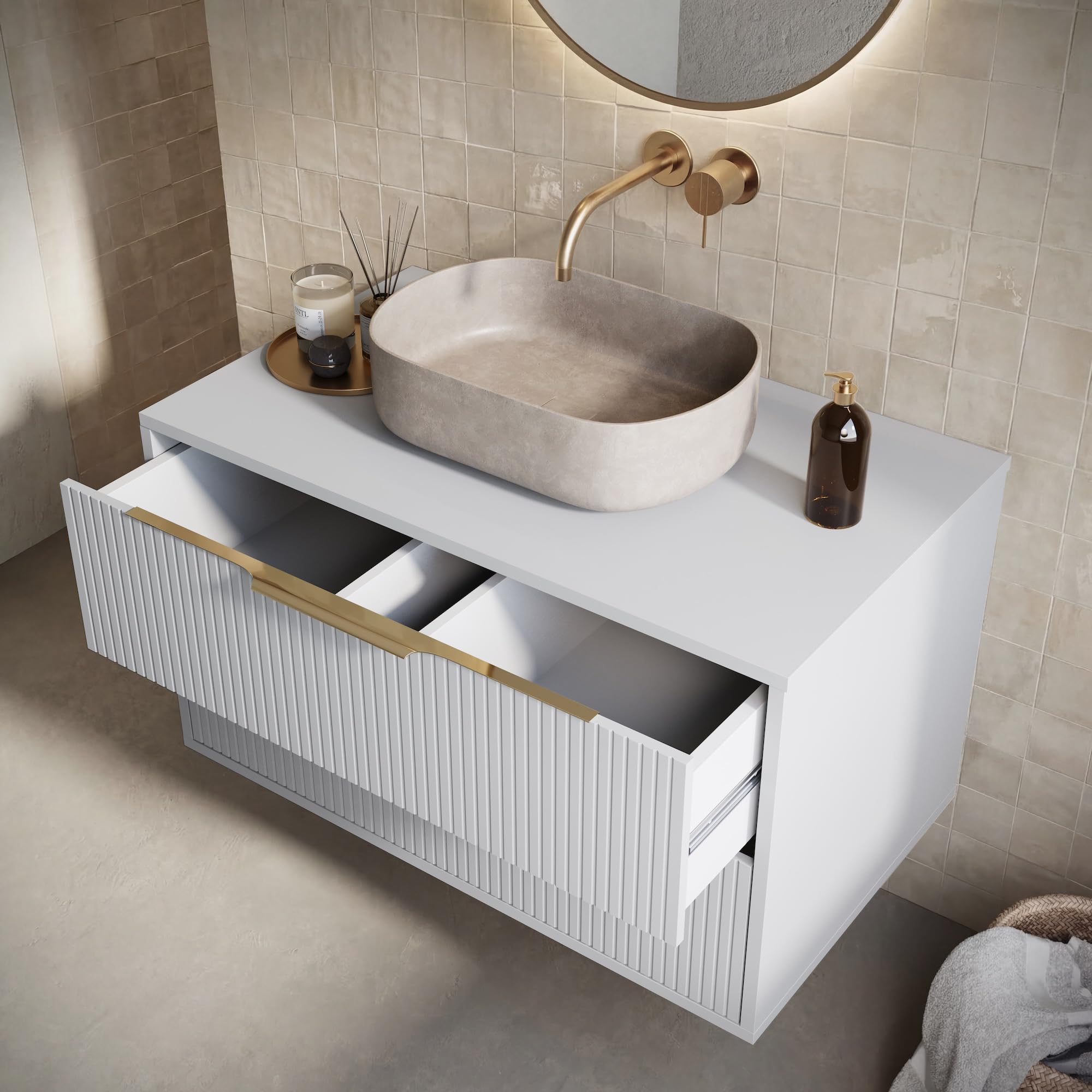 BADPLAATS Meuble Sous Vasque Rimini 80 Cm Blanc Mat Meuble Avec Tiroirs