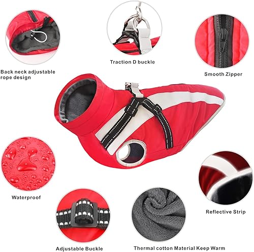 Miniatura 3 de Abrigo impermeable para perro, chaqueta de invierno con arnés integrado, chaleco reflectante de cuello alto para perro, ropa cálida para mascotas,