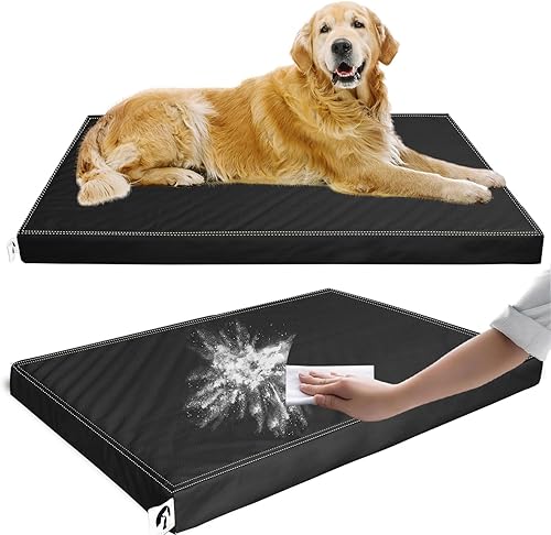 Miniatura 11 de Cama impermeable para perro para almohadilla de jaula, camas de perro resistentes al pelo marrón de cuero con fundas lavables, colchón grande fácil