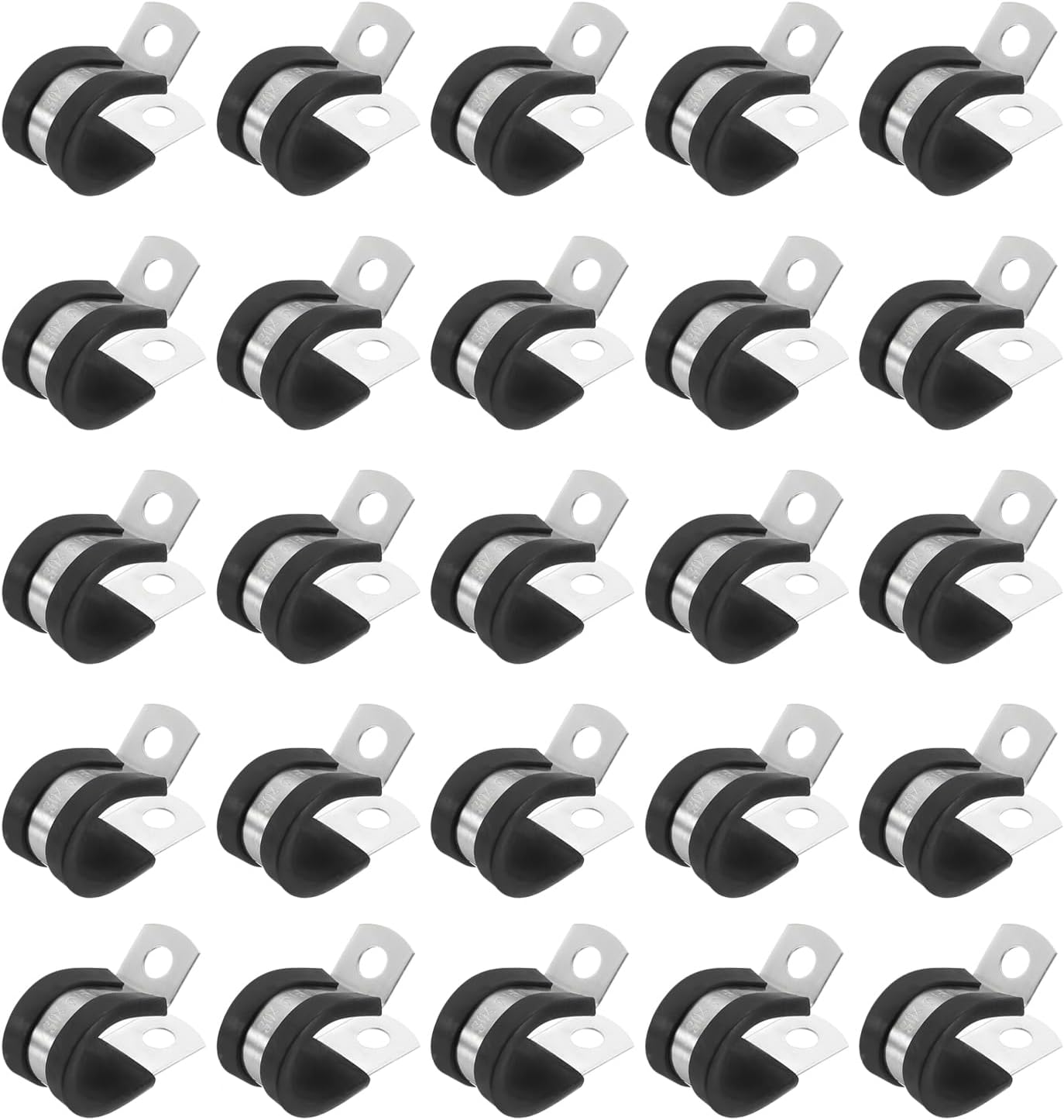 PATIKIL 16mm (5/8") Cable Clamps, 25 Pcs Rubber Coated Cushioned Pipe Clamps 304 Stainless Steel Insulated Wire Clamp for Tube Pipe Wire Cord Installation, Black