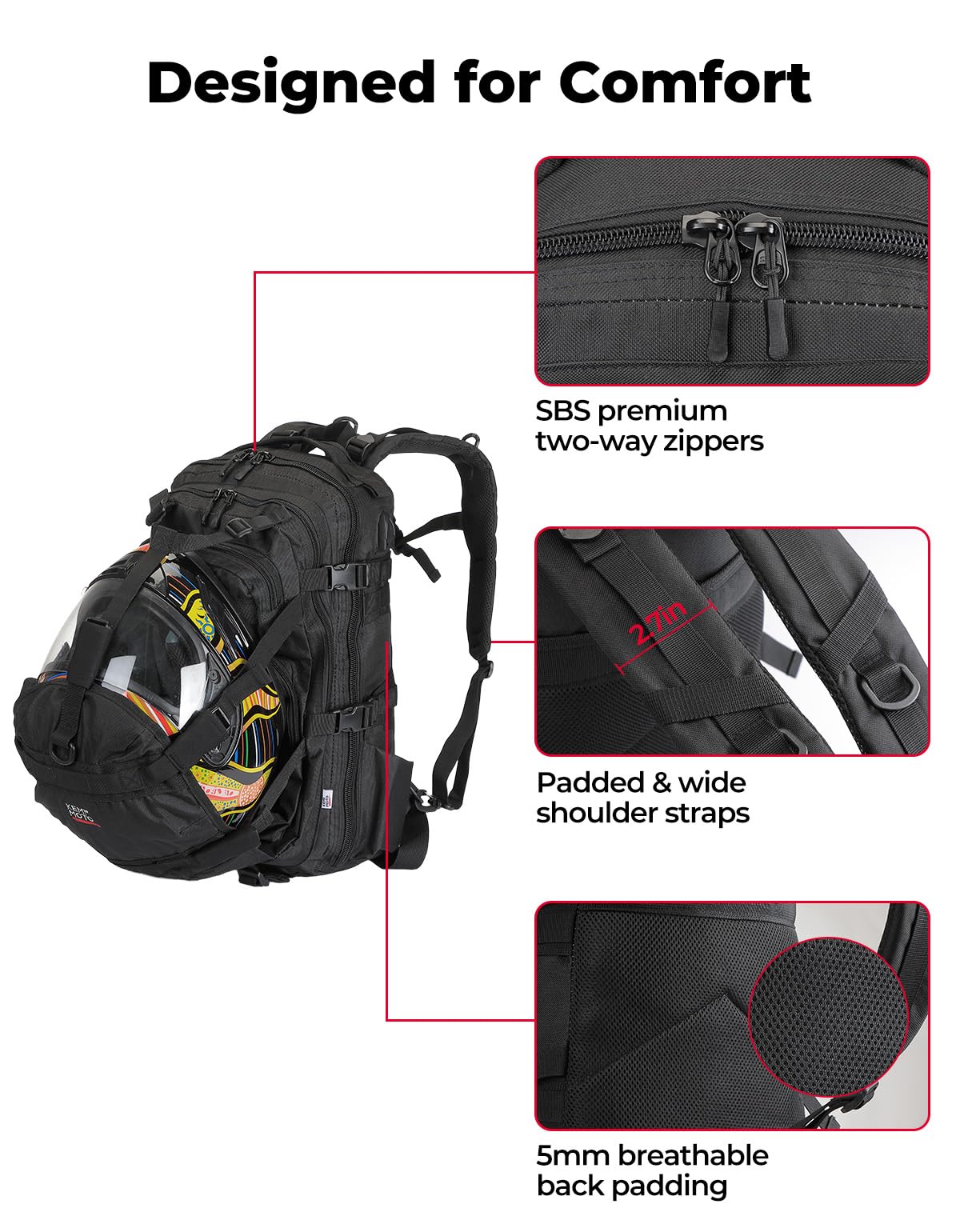 KEMIMOTO - Mochila para Casco de Motocicleta, Bolsa de Casco de 37L de Gran Capacidad con Puerto de Carga USB, Mochila de Conducción y Desplazamiento para Hombres