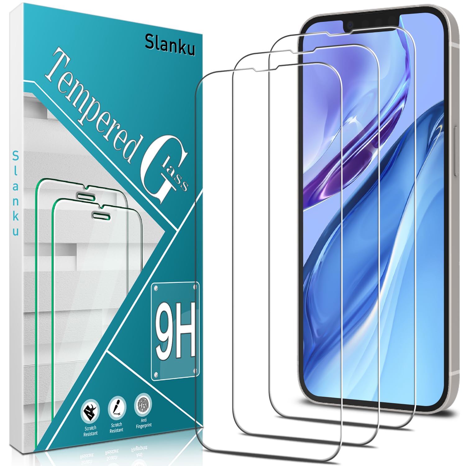 Slanku [3 Piezas Protector de Pantalla para iPhone 13, 13 Pro, 14, Dureza 9H Cristal Templado, Anti-Rasguños, Anti-Huellas, Sin Burbujas, Fácil de Instalar | Sin arañazos, dureza 9H, protector de pantalla de 0,33 mm, ultratransparente, sin burbujas, ultrarresistente