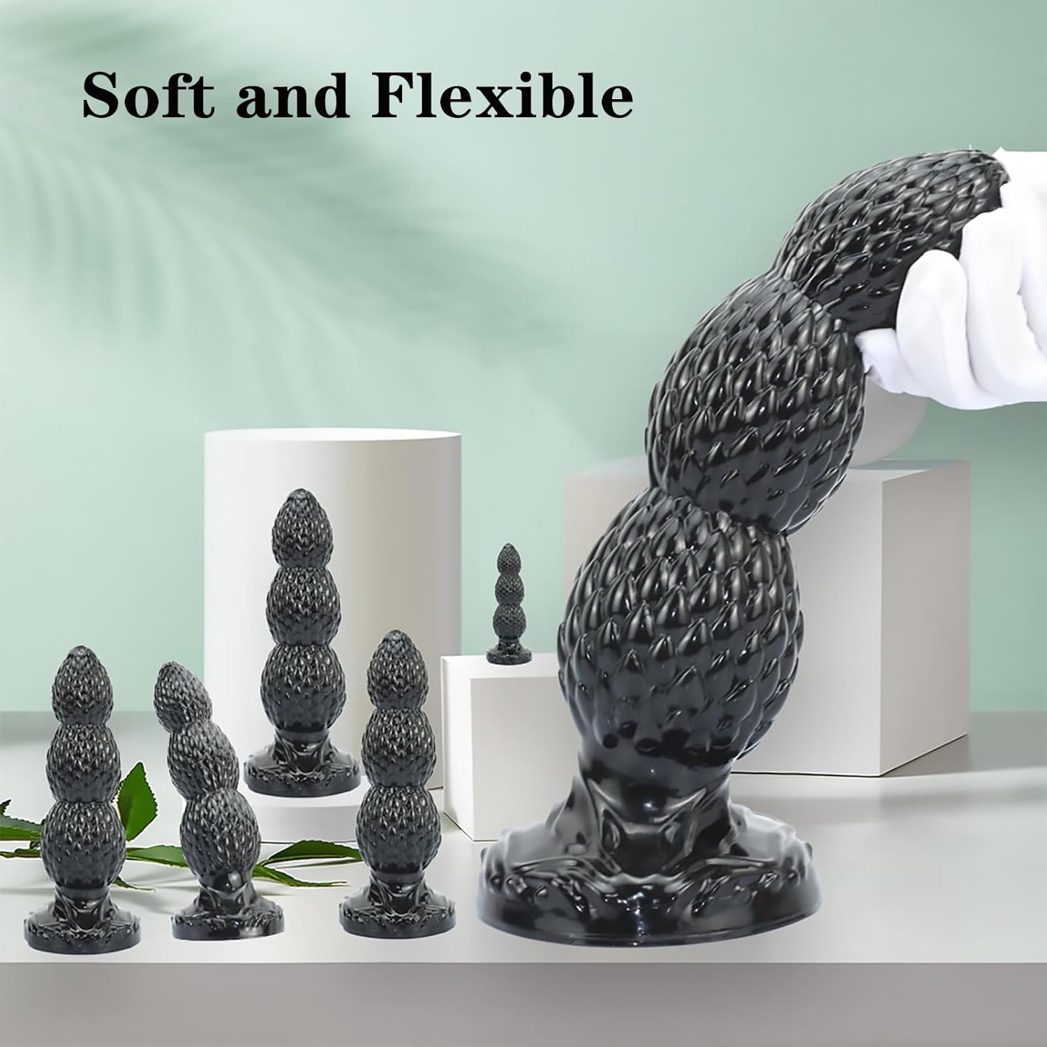 Anal Bead Butt Plug Trainer, Dragon Scale Anus Bead Butt Plug with Three Gradual Large Bead, Anal Dildo Prostate Vaginal Massage Anal Dilator with Strong Suction Cup for Male Female (L)