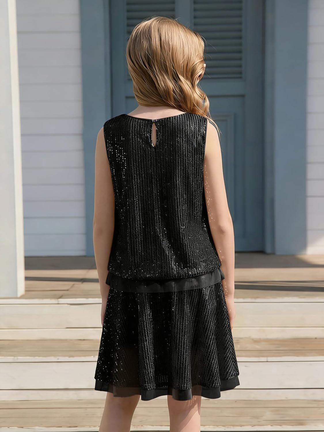 Haloumoning Girls Sequin Skirt Set Kids Sparkly Tank Tops and Flowy A-Line Skirts Skorts Cute Summer Outfits 5-14 Years - Image 4