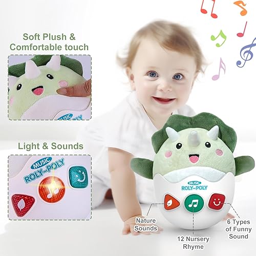 Miniatura 3 de Juguetes de dinosaurio para bebés de 0 a 3 a 6 a 12 meses, juguetes musicales para bebés con luz y sonidos, animal de peluche suave, juguete