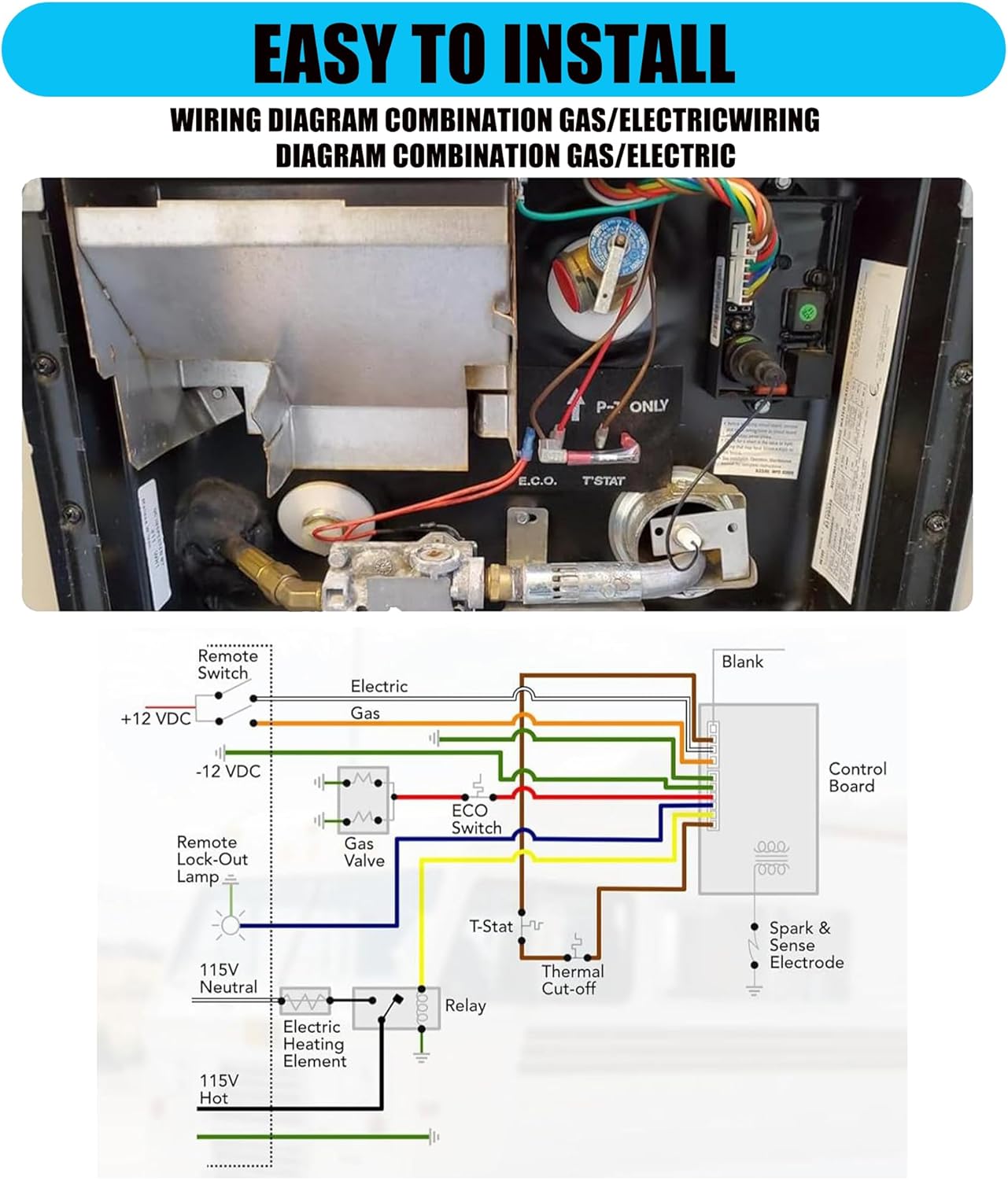 3 in 1 RV Water Heater Parts with 91365 Water Heater Control Circuit Board, 91447 93866 Thermal Cut Off & ECO Thermostat Kit, 93868 Spark Sensor Igniter Electrode Fit for Atwood & Dometic