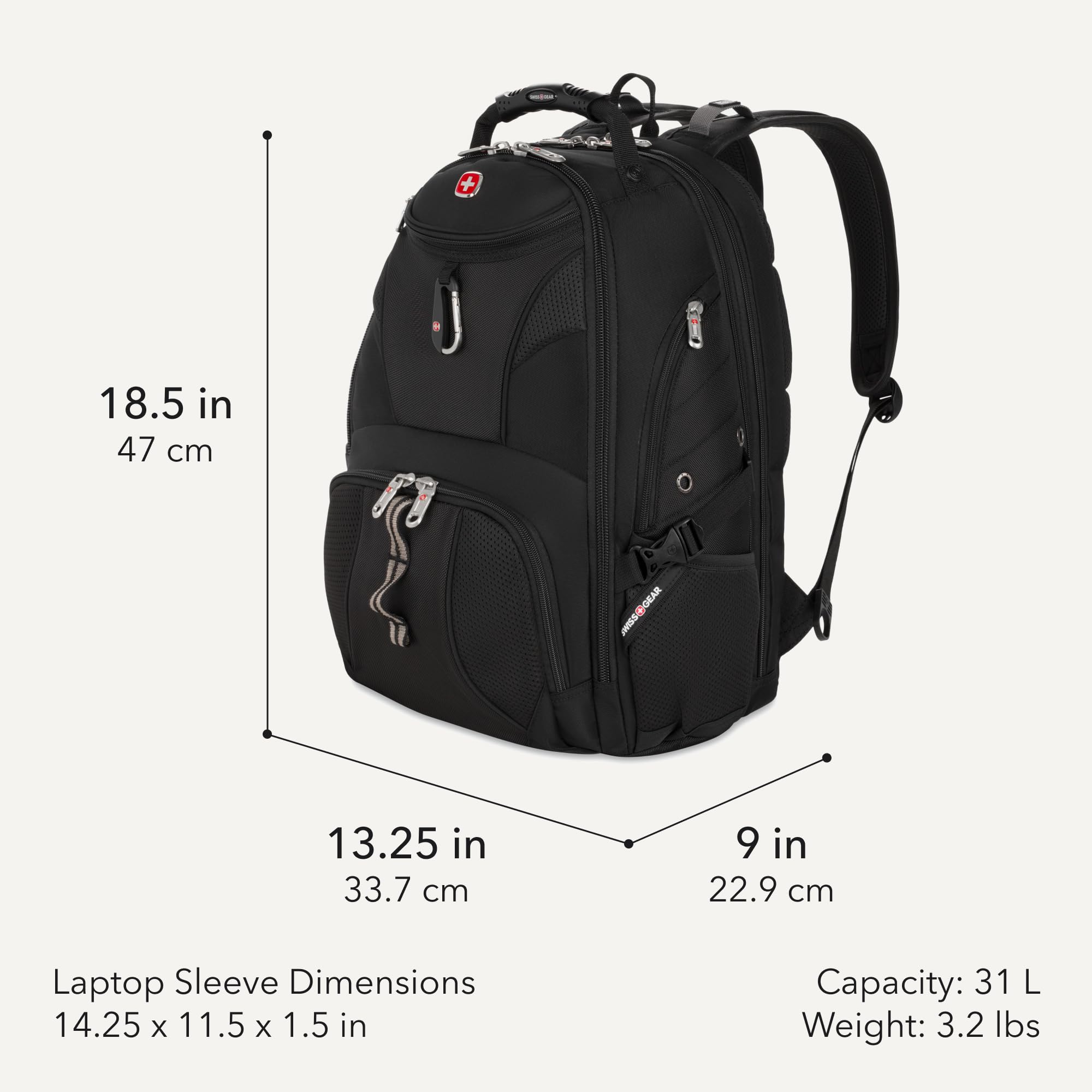 SWISSGEAR 1900 ScanSmart Laptop Backpack, Fits Most 17-Inch Laptops, TSA-Friendly Lay-Flat Design, RFID Protection, and Tablet Pocket, Black, 31L view 2