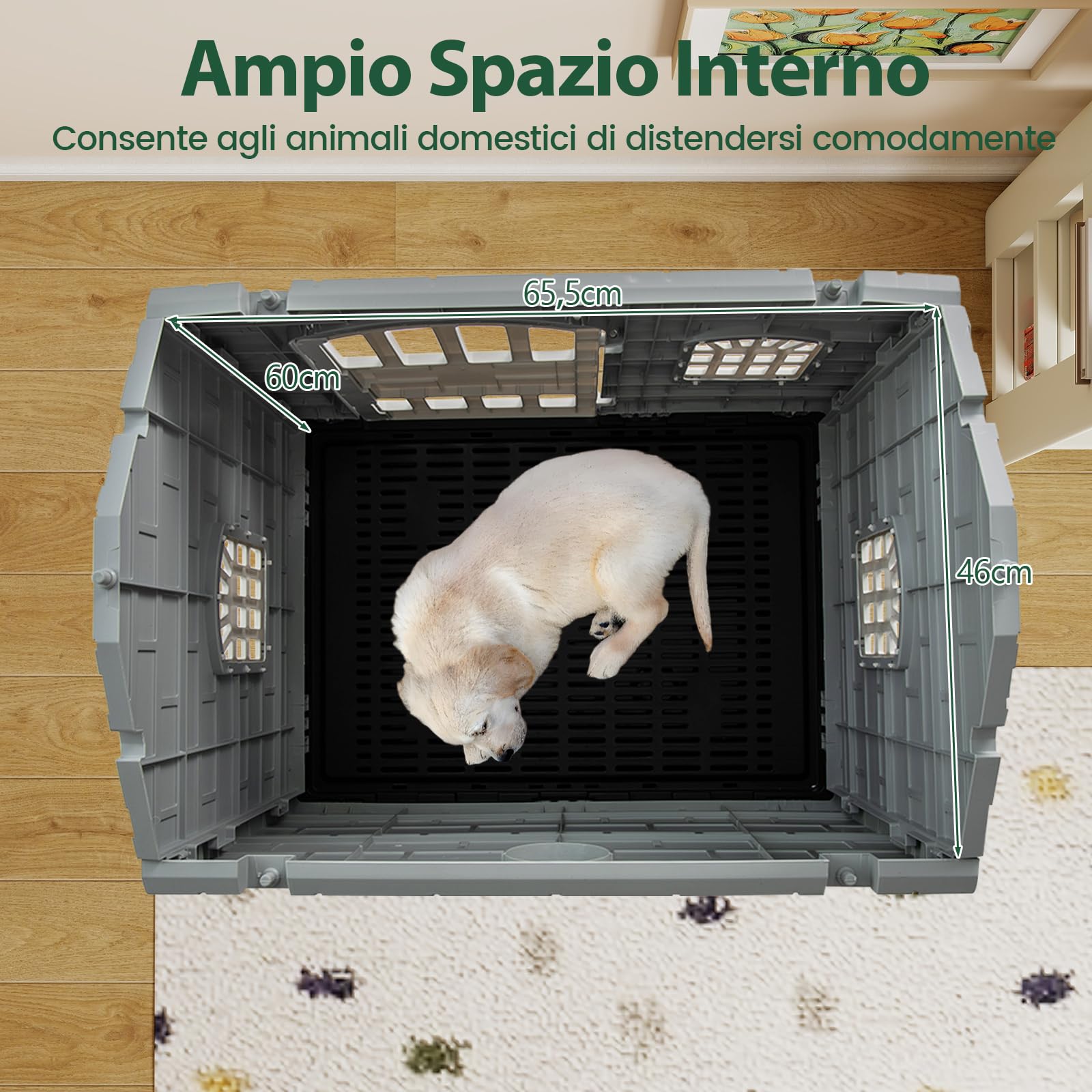 COSTWAY Cuccia per Cani da Esterno ed Interno, Casetta Impermeabile e Ventilata con Vassoio Toilette Rimovibile, Porta Bloccabile, 3 Finestre e Tetto a Pendenza, per Cani di Piccoli e Gatti (Verde)