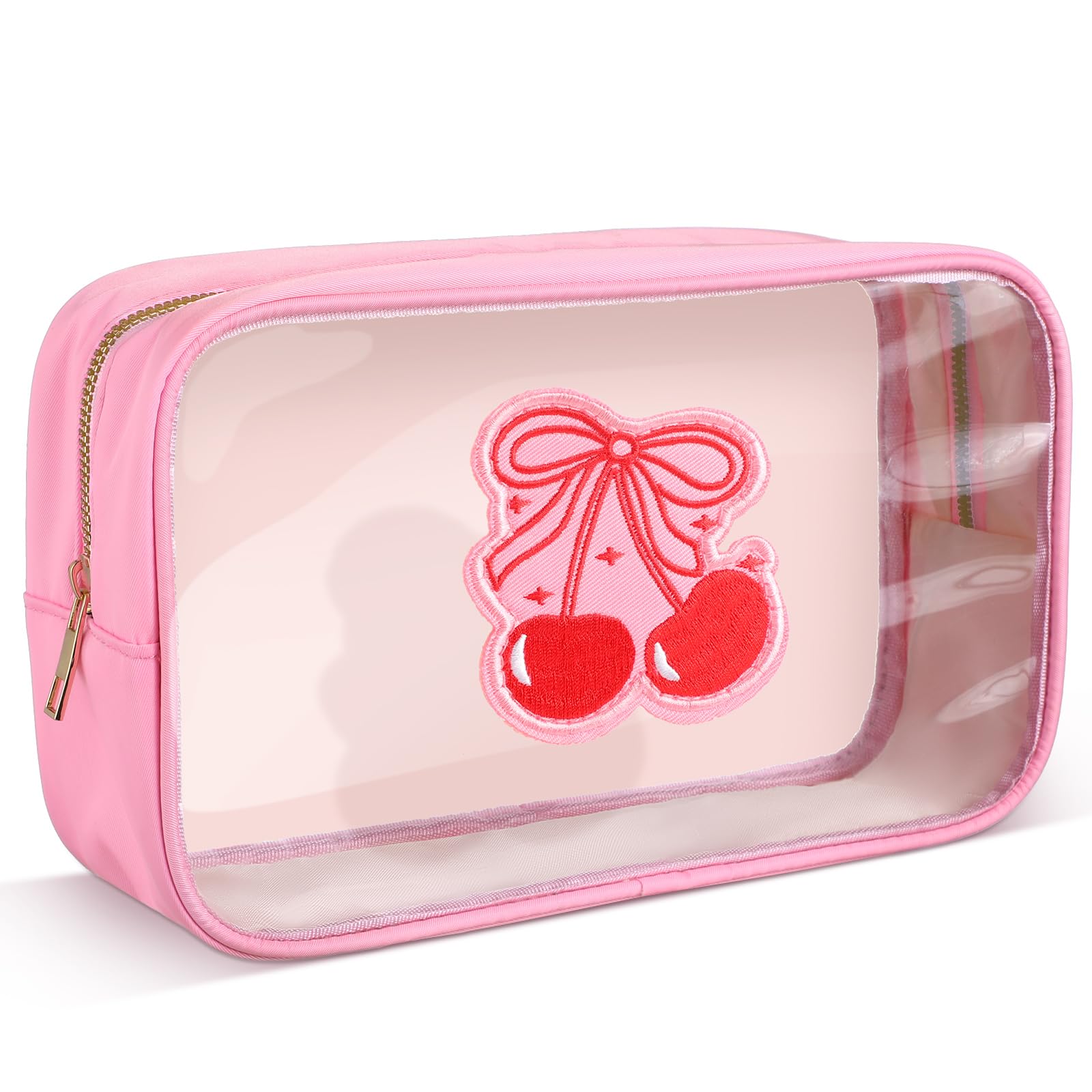 Kacctyen Pink Bow Clear Makeup Bag Coquette Pink Bow Travel Toiletry Preppy Cosmetic Bag Travel Organizer Trendy Portable Gift for Women Girlfriend