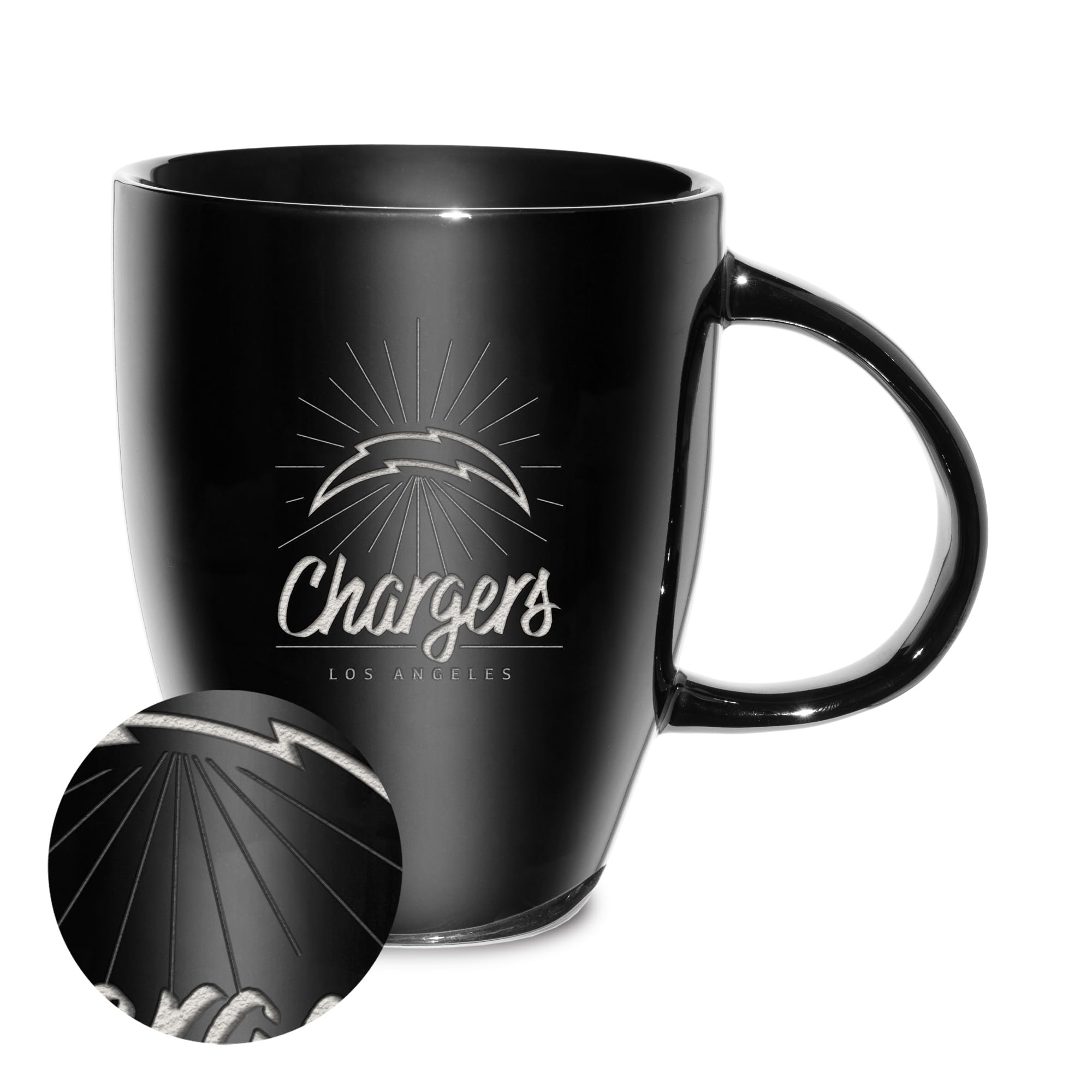 Tasse Los Angeles Chargers gravée au laser en céramique brillante noire Rico Industries 532ml