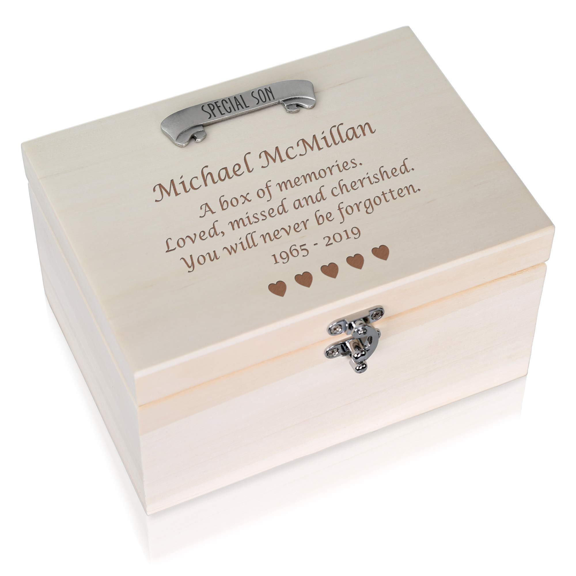 De Walden Son Bereavement Condolence Personalised Pine Keepsake Memory Box