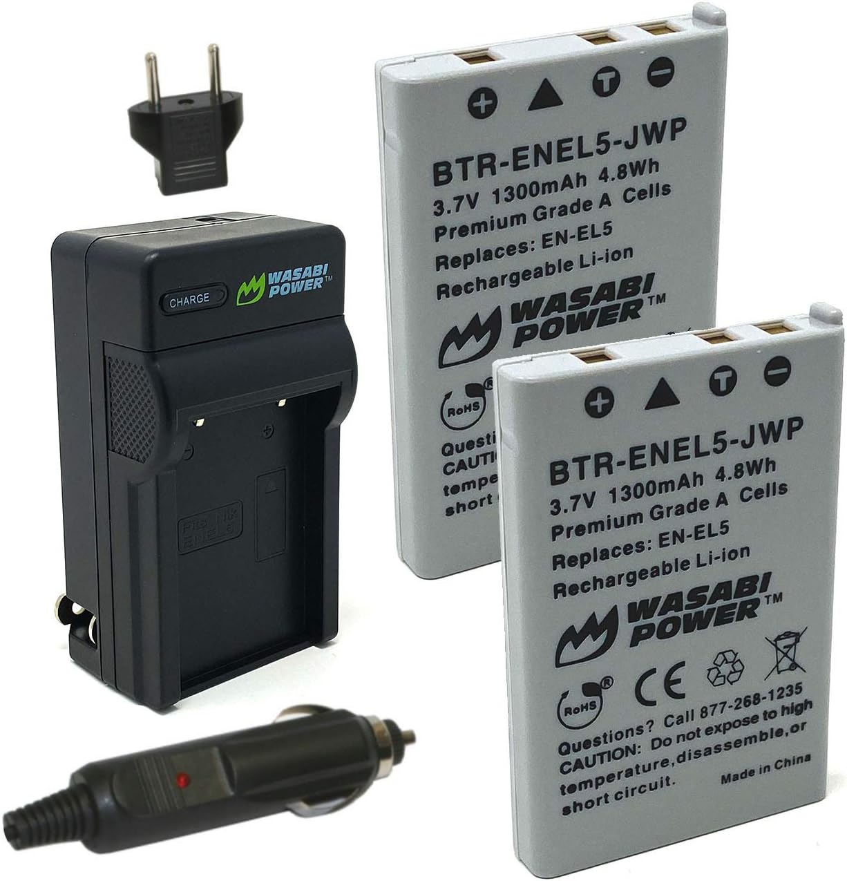 Wasabi Power Battery (2-Pack) and Charger for Nikon EN-EL5 and Nikon Coolpix 3700, 4200, 5200, 5900, 7900, P3, P4, P80, P90, P100, P500, P510, P520, P530, P5000, P5100, P6000, S10