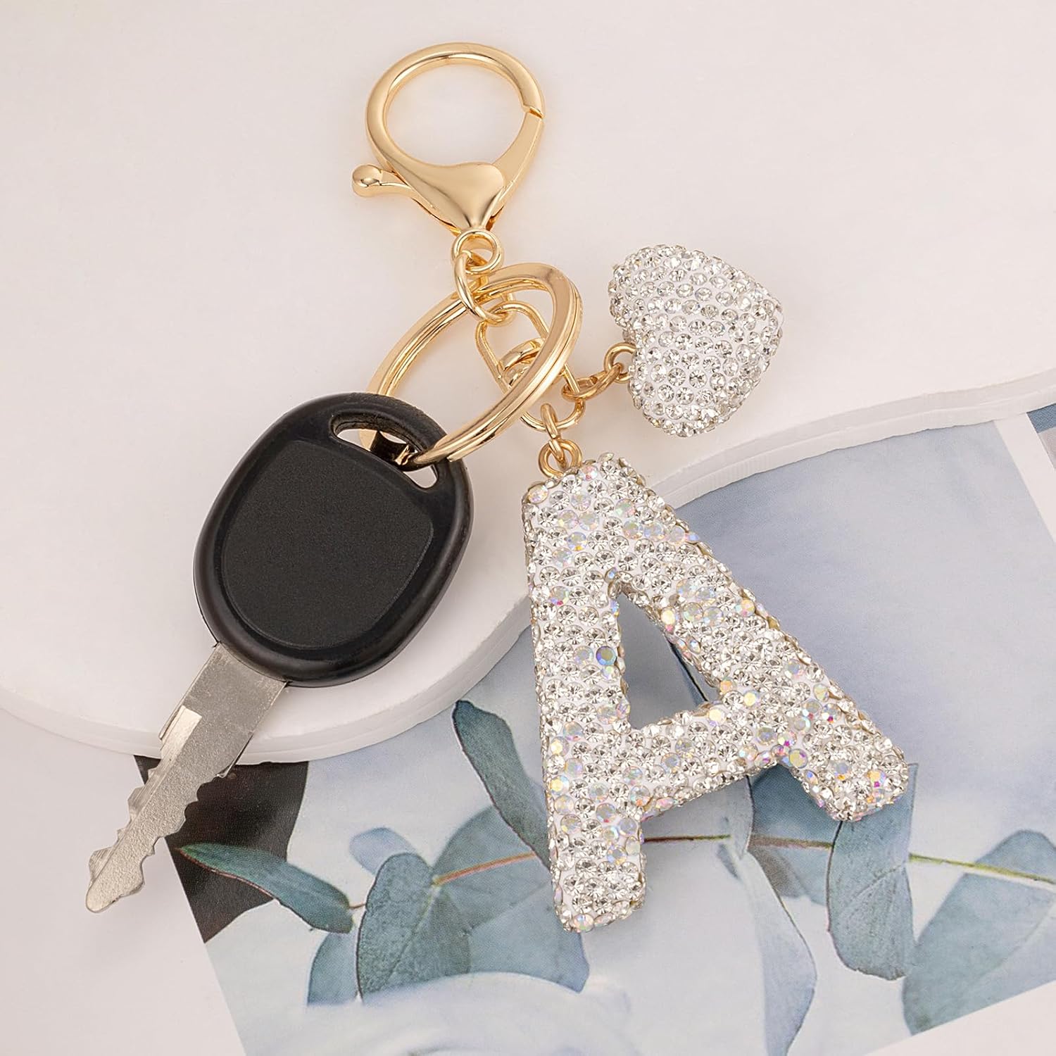 Initial Keychain for Women Bling Letter Key chain Initial with Heart White Keychain Charms for Backpack Handbag - Image 5