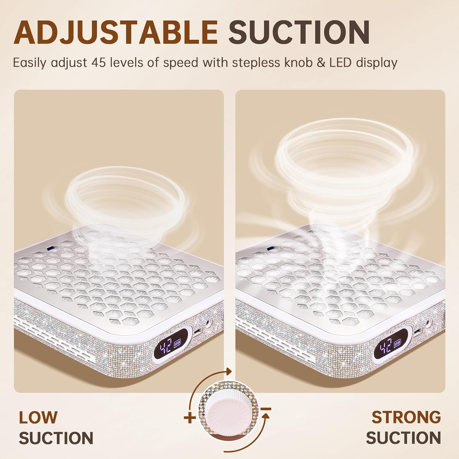 Nail Dust Collector, Rechargeable Dust Collector Nail Tech, Powerful Vacuum Fan Vent Dust Collector Extractor Dust Suction Machine for Acrylic Nails Polishing, Nail Salon&Home, White