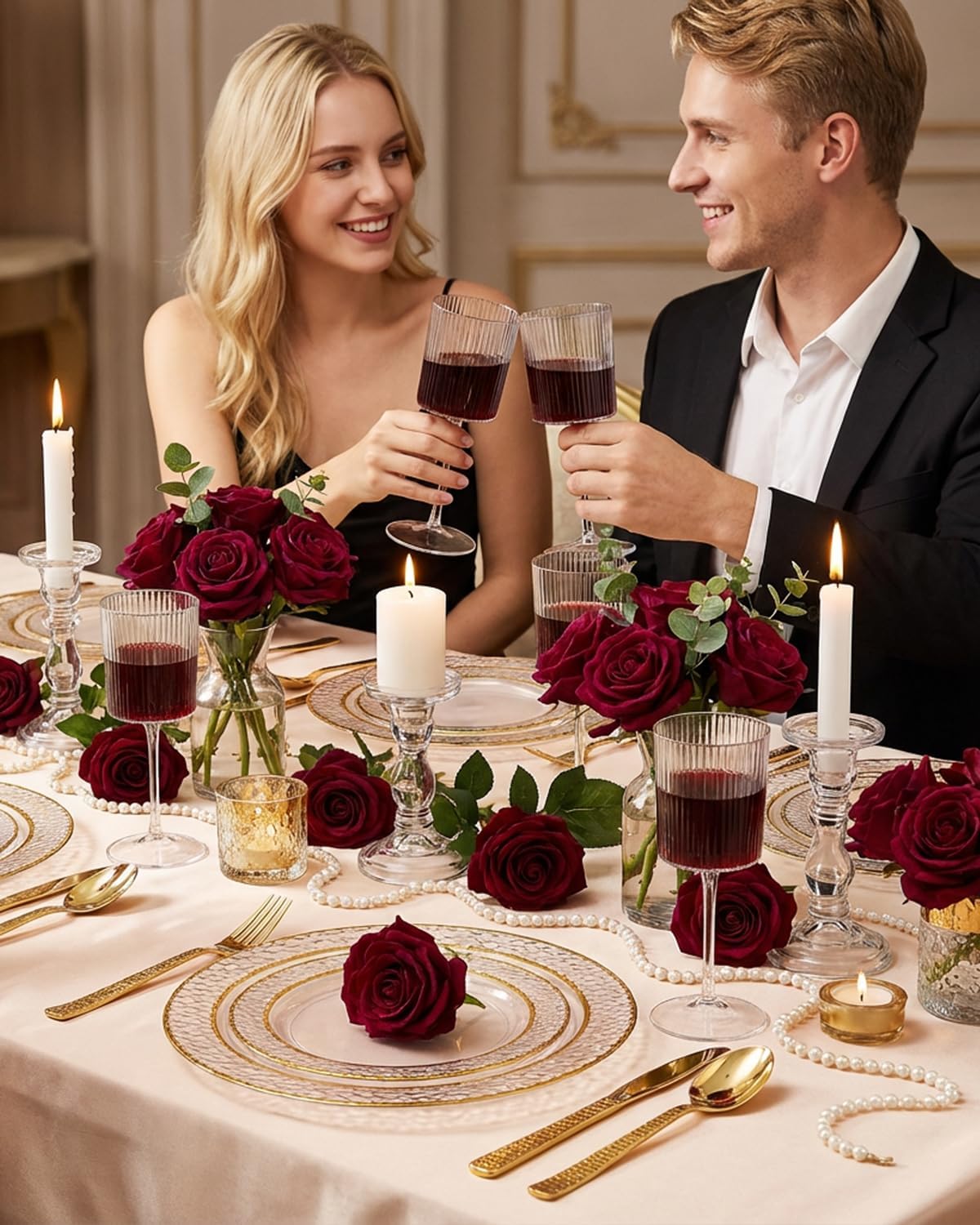 Ciaell 12 PCS Plastic Ribbed Wine Glasses - 14 OZ Plastic Square Wine Glasses with Stem - Disposable Champagne Cups for Parties & Weddings & Party & Valentine's Day - Image 5